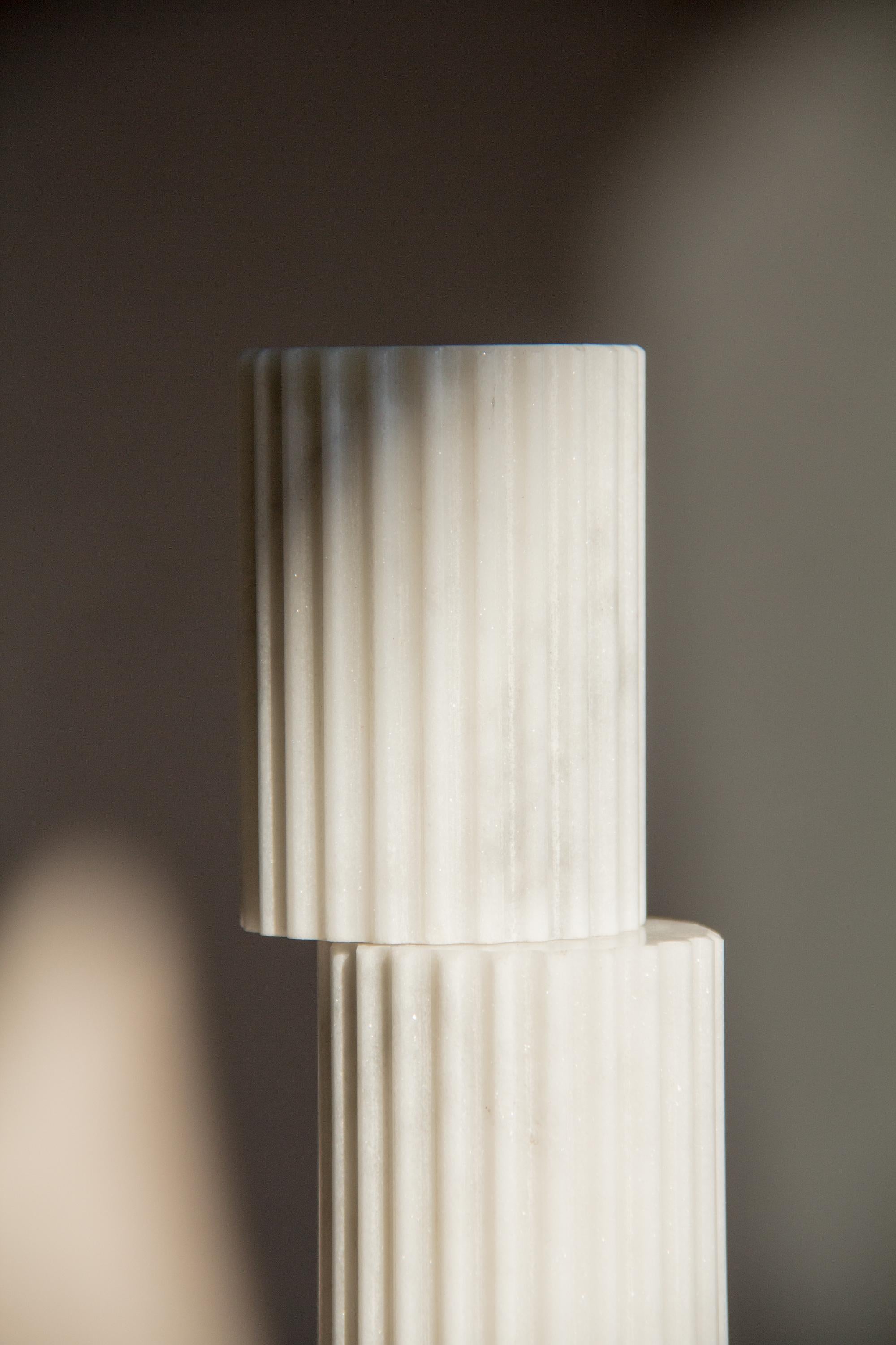 Turned 21 Century Contemporary Carrara Marble Candleholder  1 AVAILABLE IN STOCK NOW! For Sale