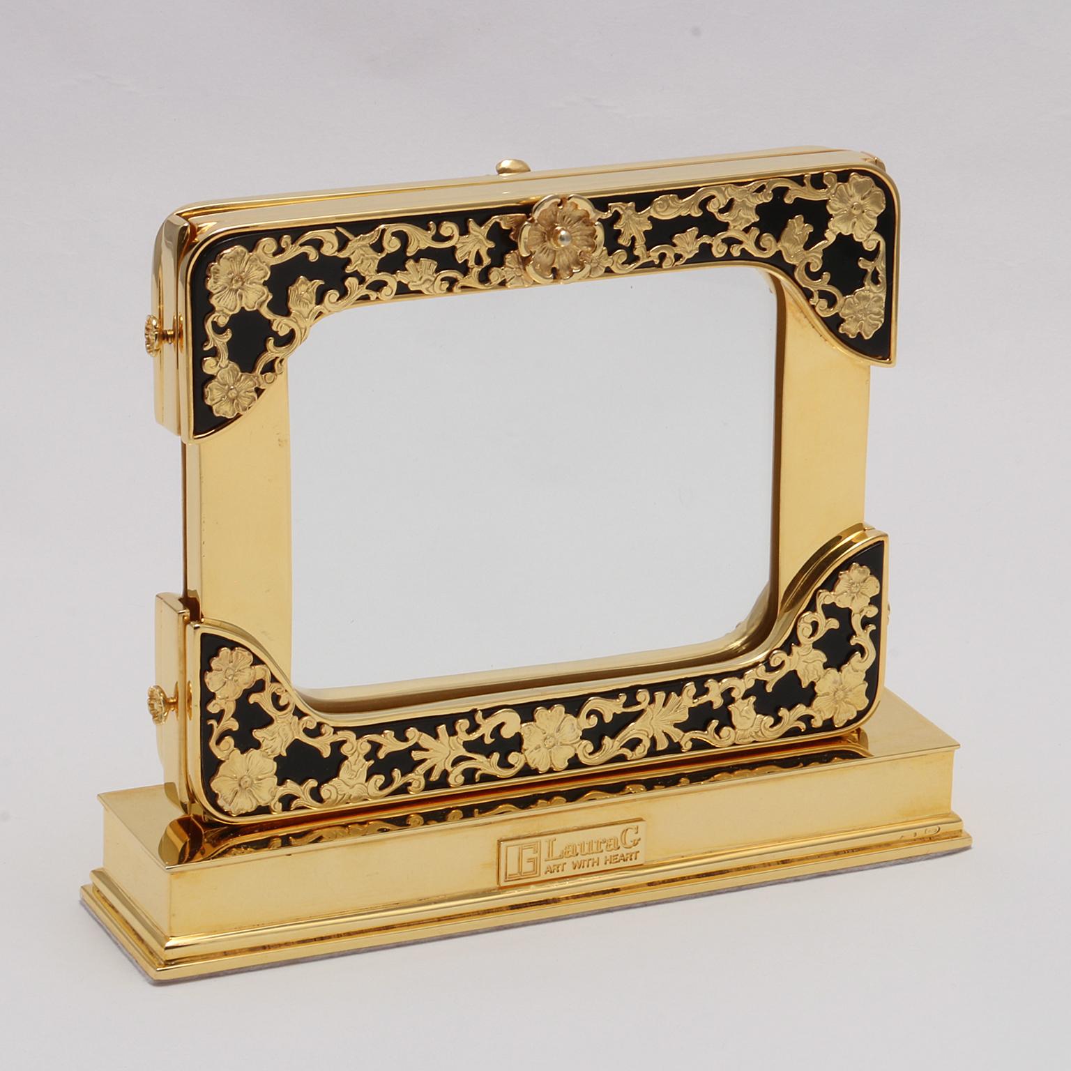 Italian Luxury  Photo Frame, Silver with gold bath,  marble , Reflection Noir For Sale