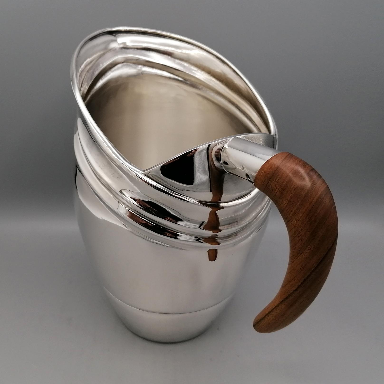 21st Century Italian Art Deco style Sterling Silver Water jug with wood handle For Sale 6