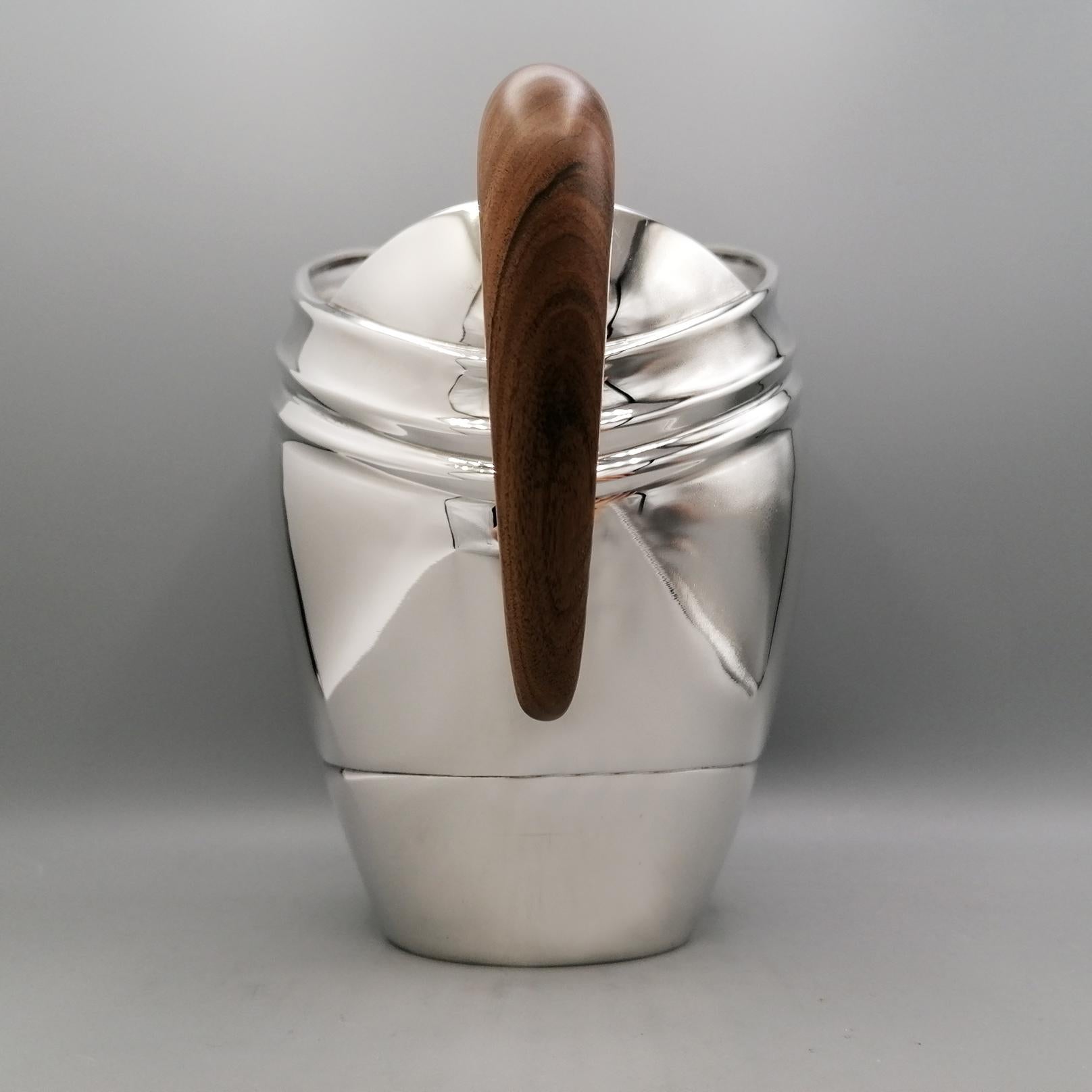 21st Century Italian Art Deco style Sterling Silver Water jug with wood handle For Sale 8