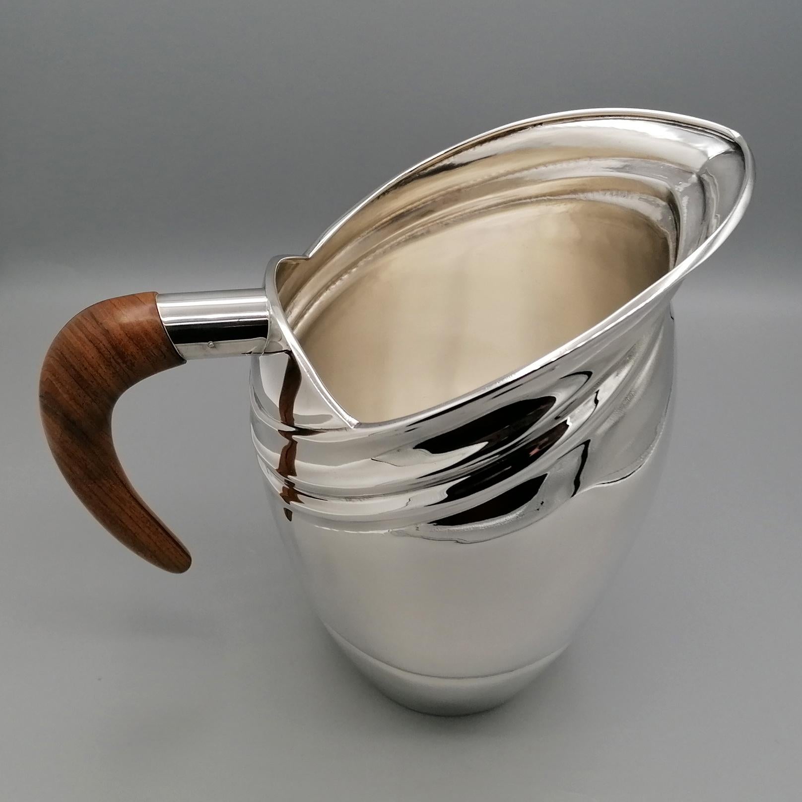 21st Century Italian Art Deco style Sterling Silver Water jug with wood handle In New Condition For Sale In VALENZA, IT