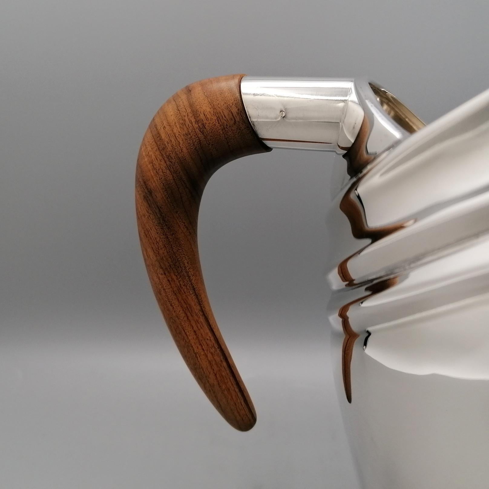 21st Century Italian Art Deco style Sterling Silver Water jug with wood handle For Sale 1