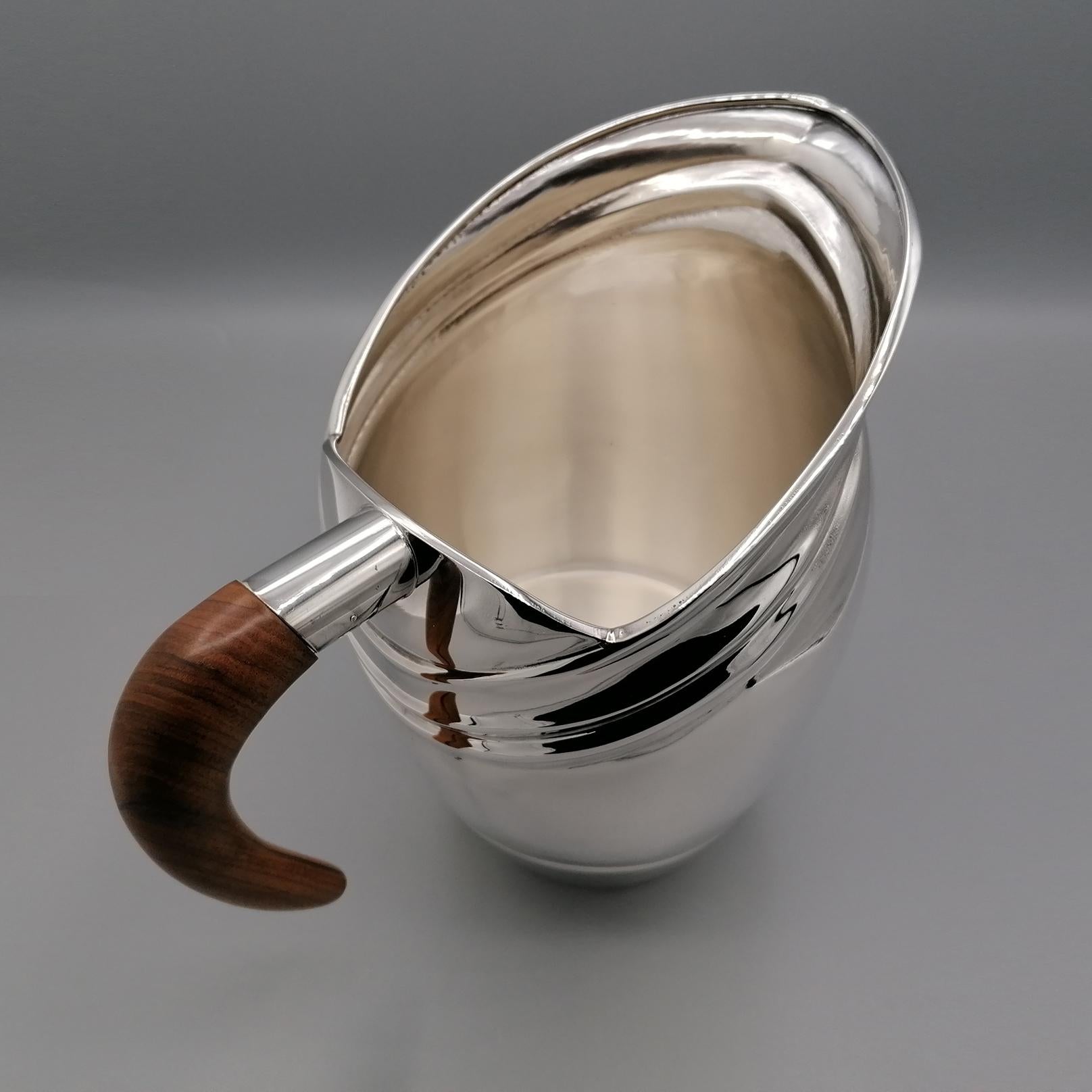 21st Century Italian Art Deco style Sterling Silver Water jug with wood handle For Sale 2