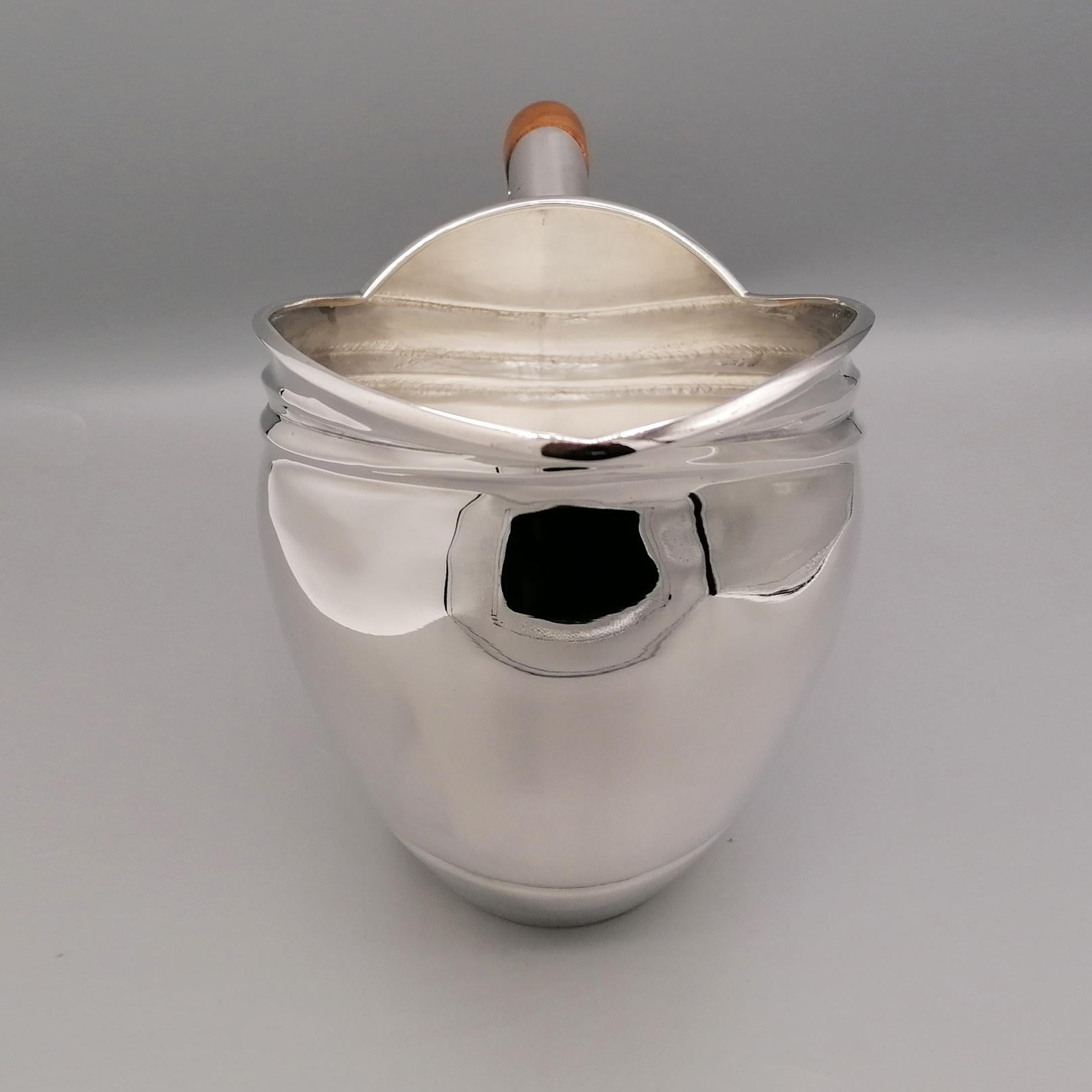 21st Century Italian Art Deco style Sterling Silver Water jug with wood handle For Sale 4