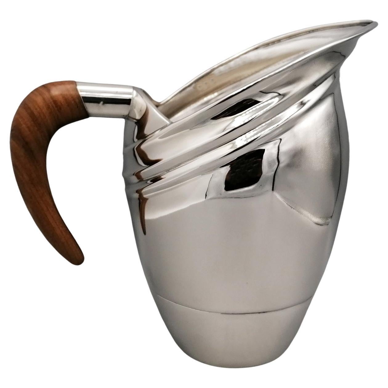 21st Century Italian Art Deco style Sterling Silver Water jug with wood handle For Sale