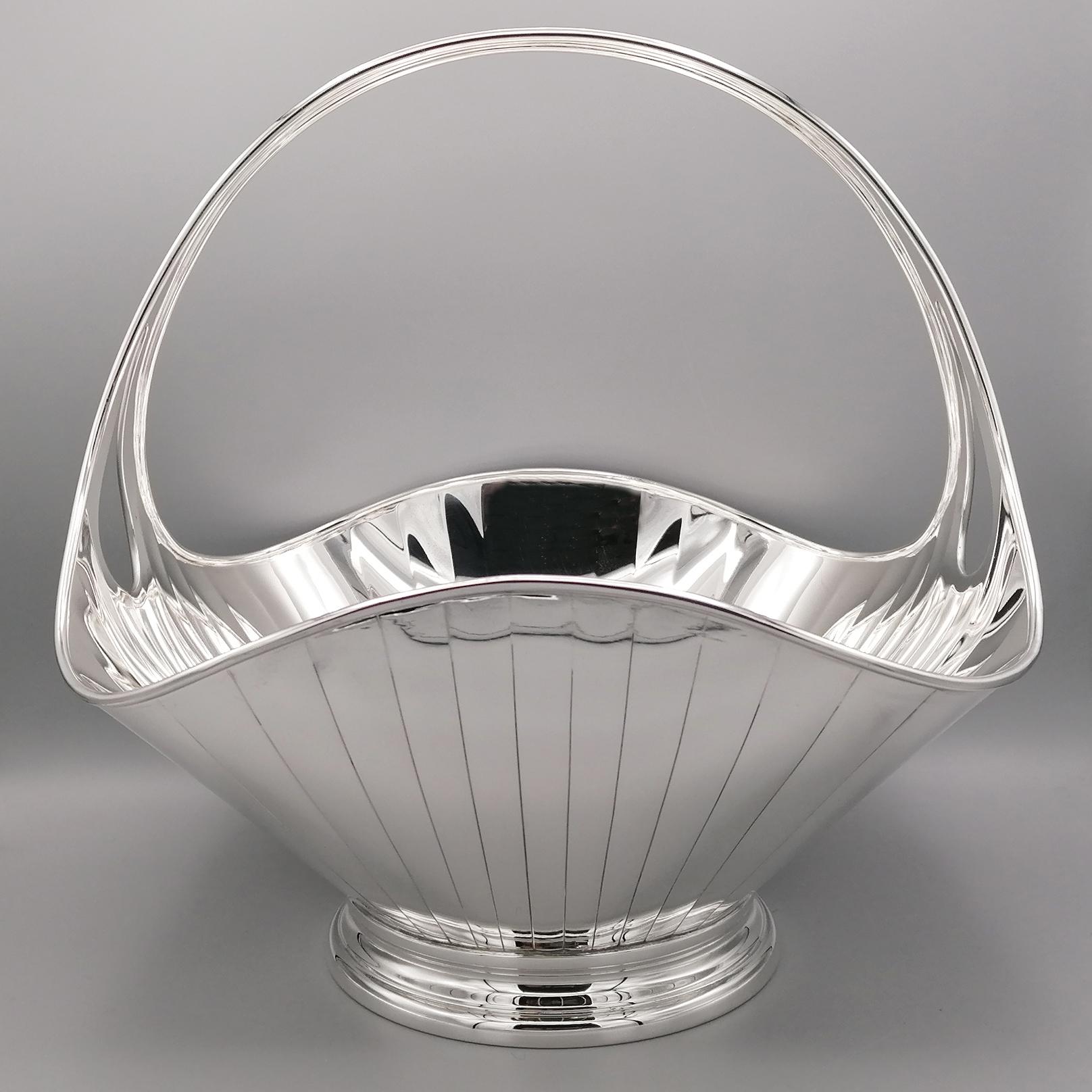 21° Century Italian Sterling Silver Basket with Handle For Sale 4