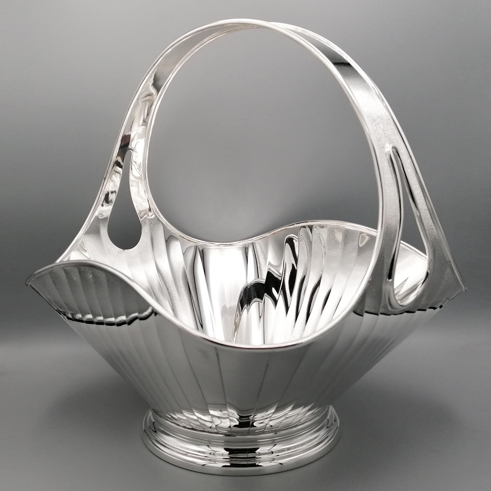 21° Century Italian Sterling Silver Basket with Handle For Sale 5