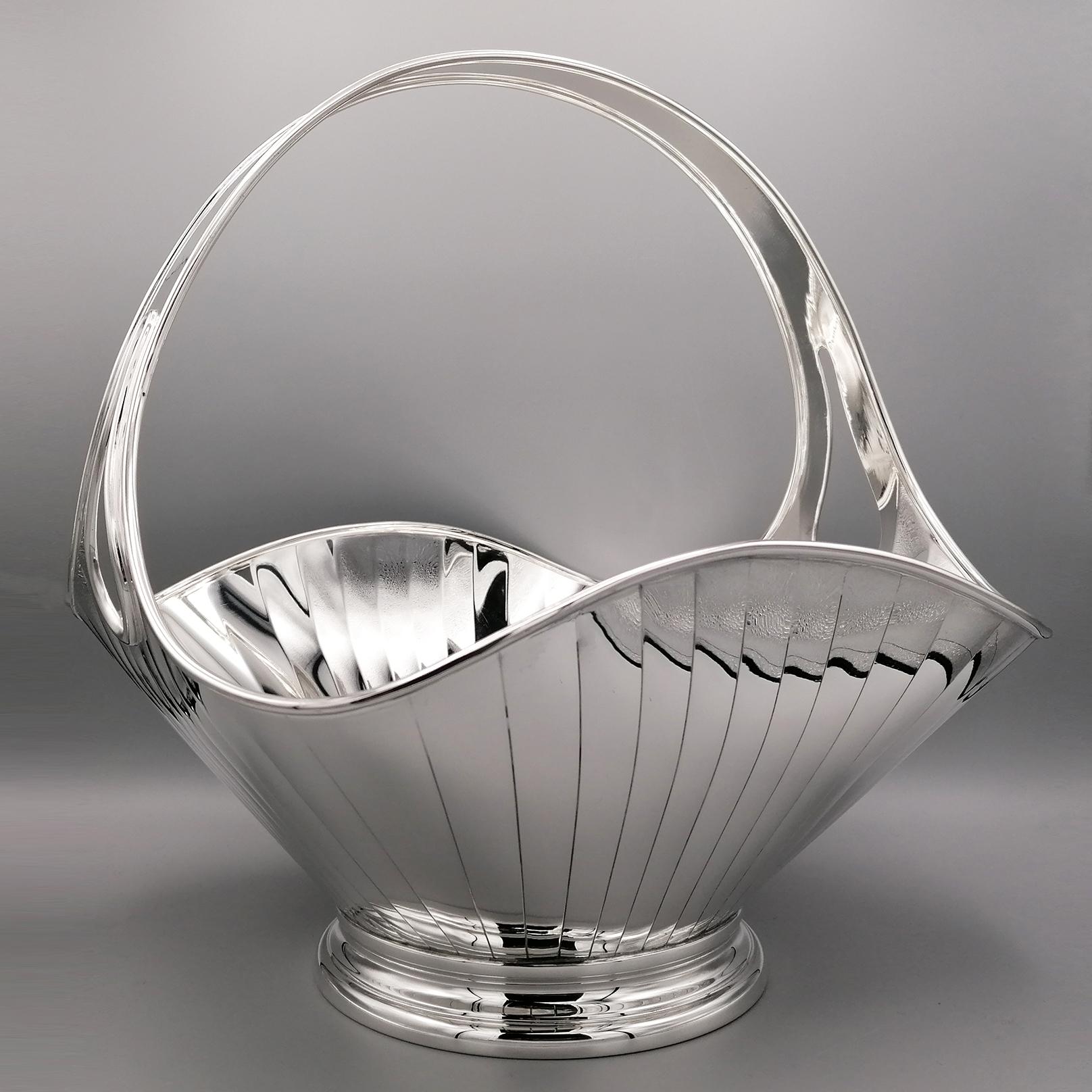Modern 21° Century Italian Sterling Silver Basket with Handle For Sale