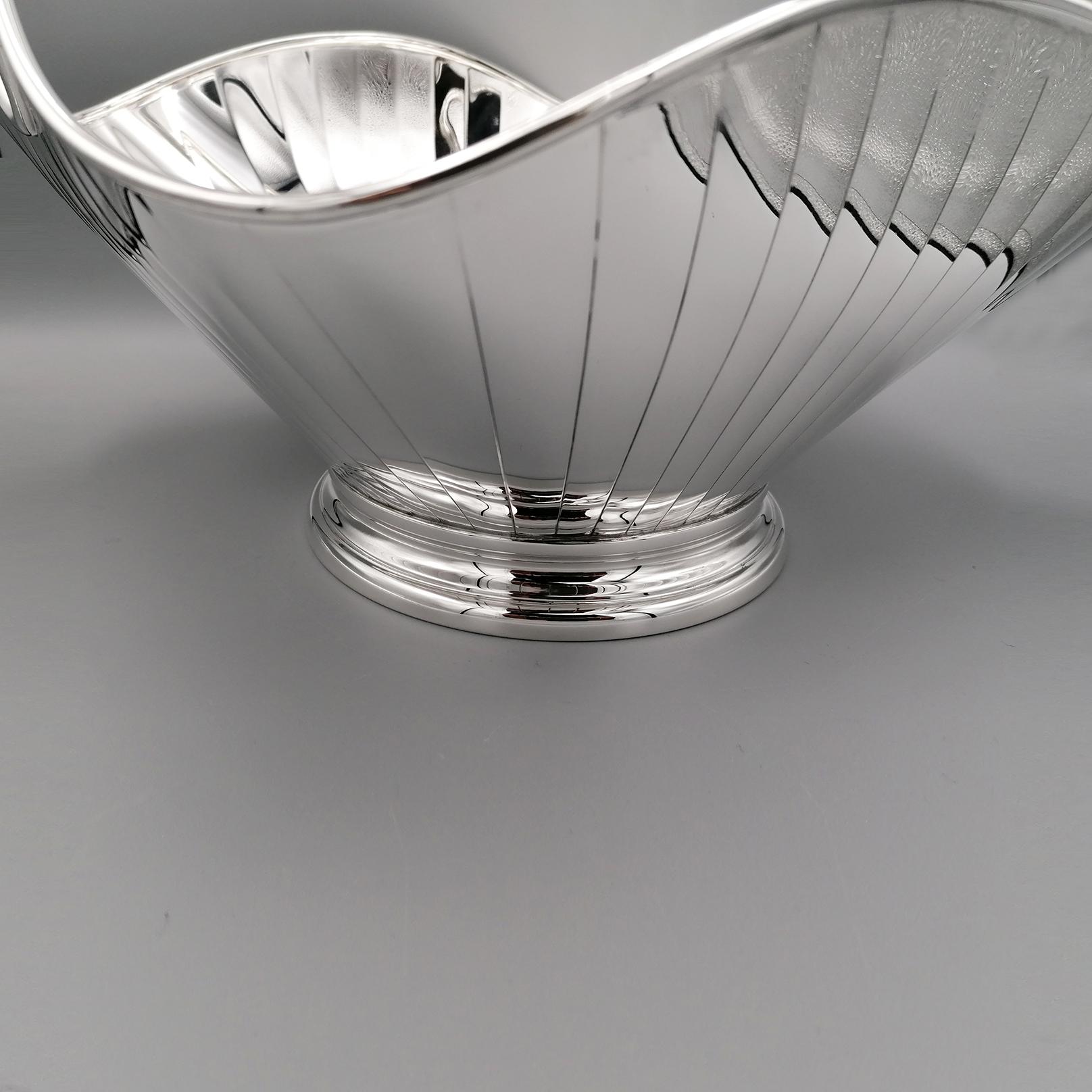 Hand-Crafted 21° Century Italian Sterling Silver Basket with Handle For Sale
