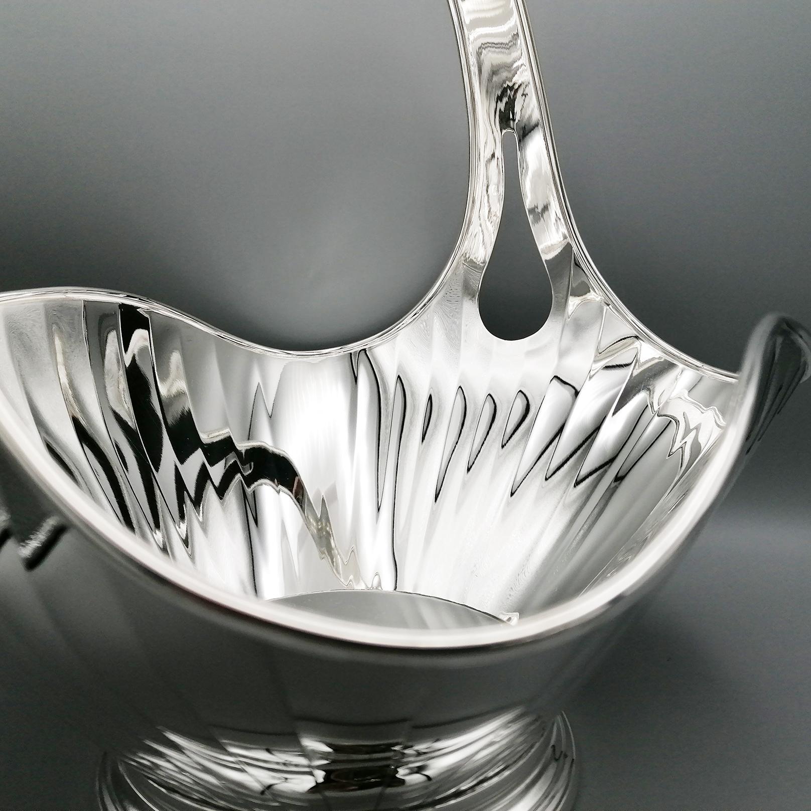 21° Century Italian Sterling Silver Basket with Handle For Sale 2