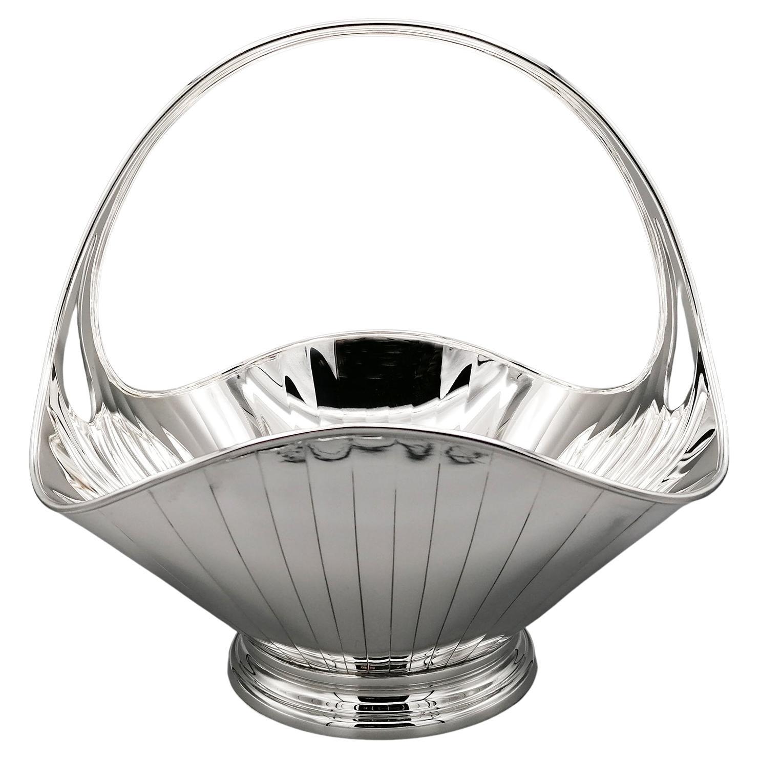 21° Century Italian Sterling Silver Basket with Handle