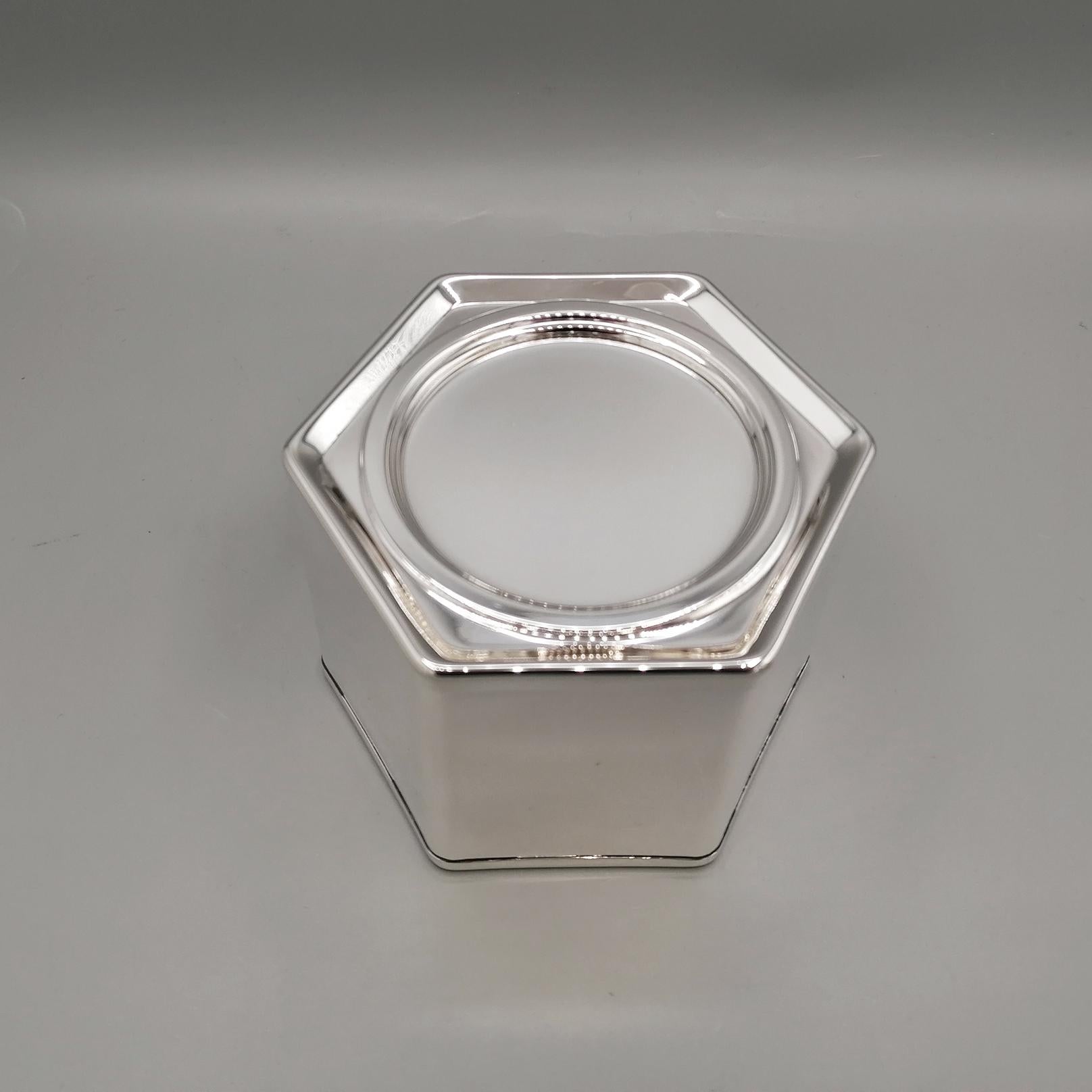 Autre boîte à thé/bonbonnière hexagonale en argent sterling italien du 21e siècle en vente