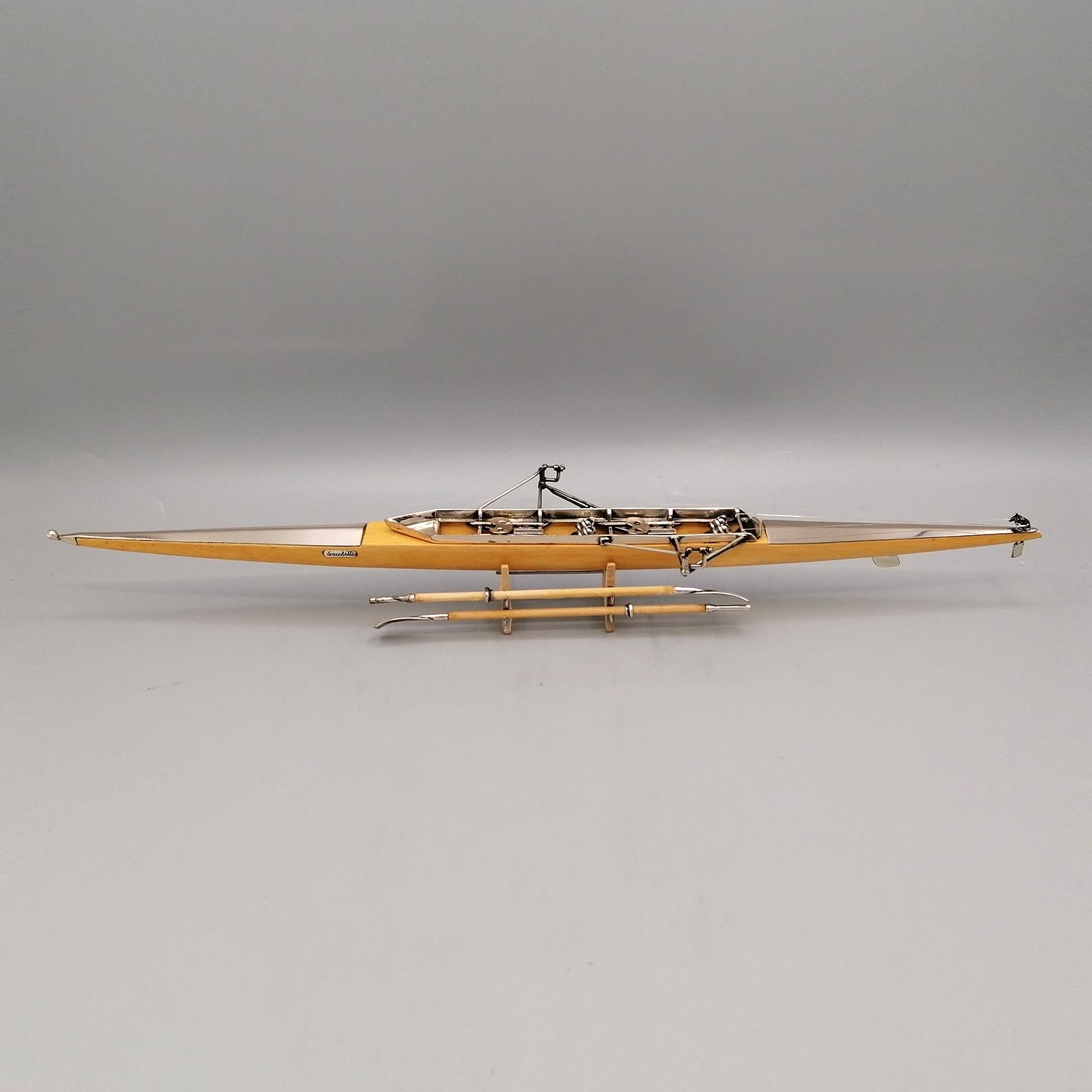 21° century Italian Sterling Silver Wood model of rowing boat 2 - 13