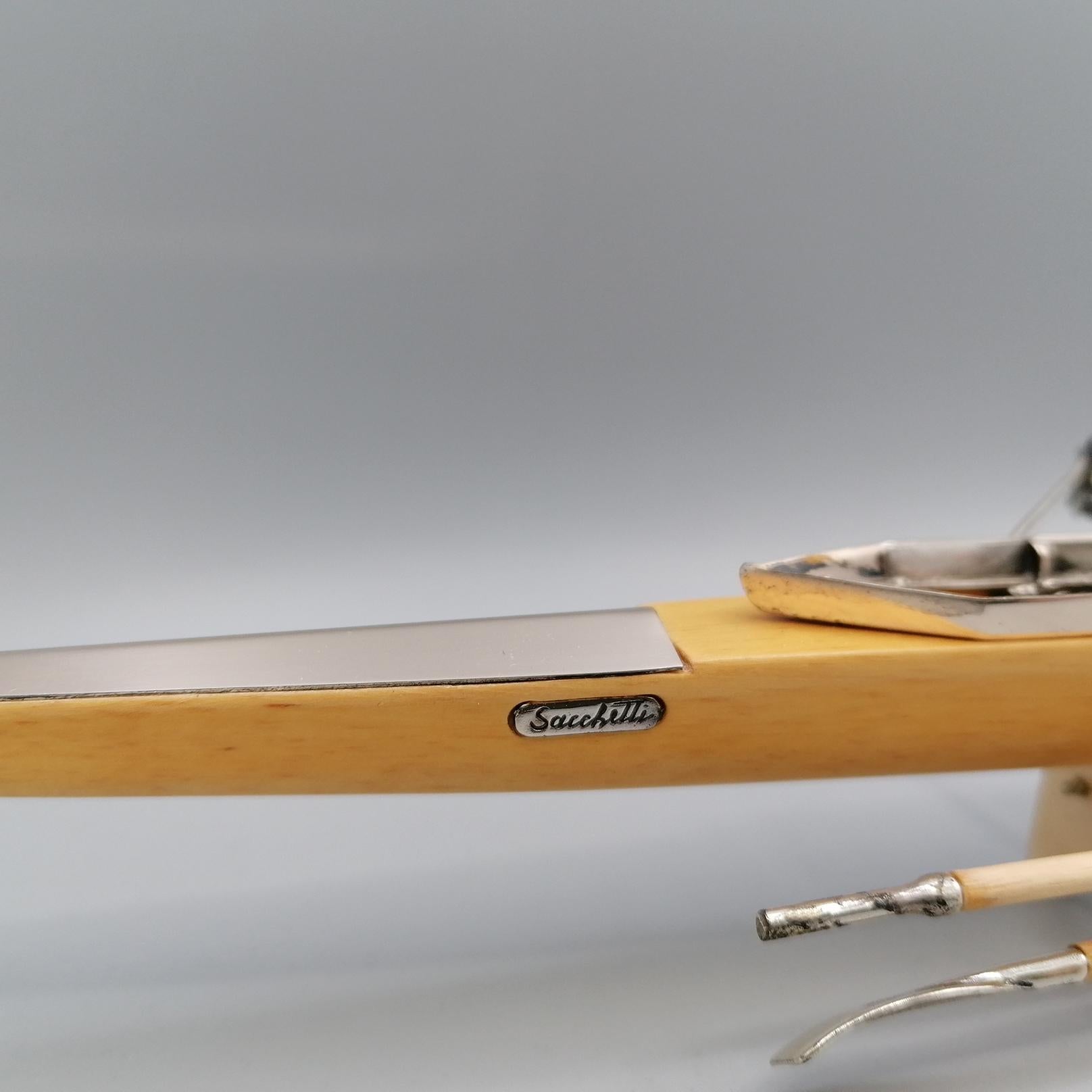 Hand-Crafted 21° century Italian Sterling Silver Wood model of rowing boat 2 -