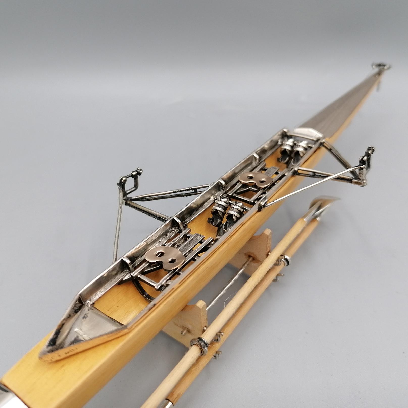 Contemporary 21° century Italian Sterling Silver Wood model of rowing boat 2 -