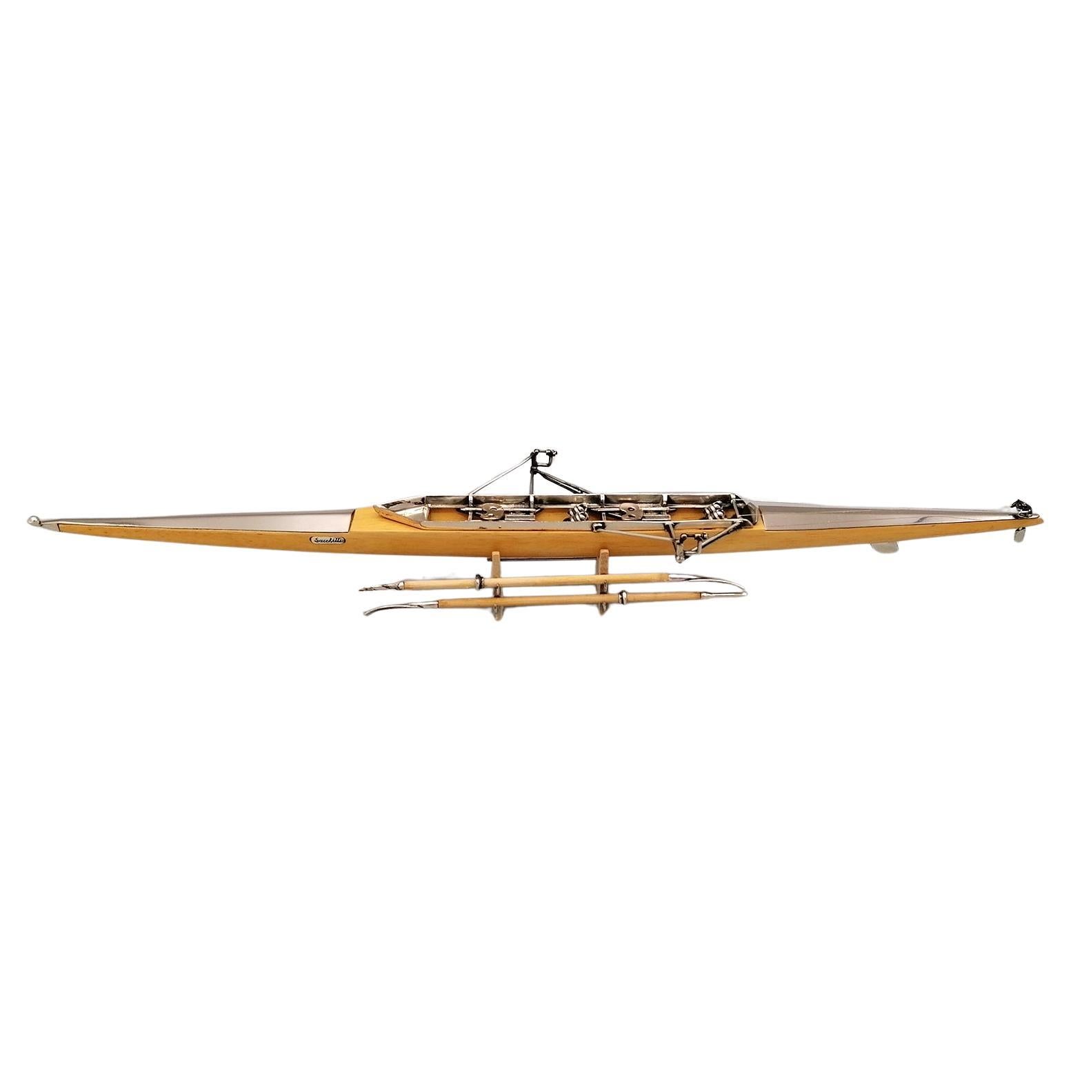 21° century Italian Sterling Silver Wood model of rowing boat 2 -