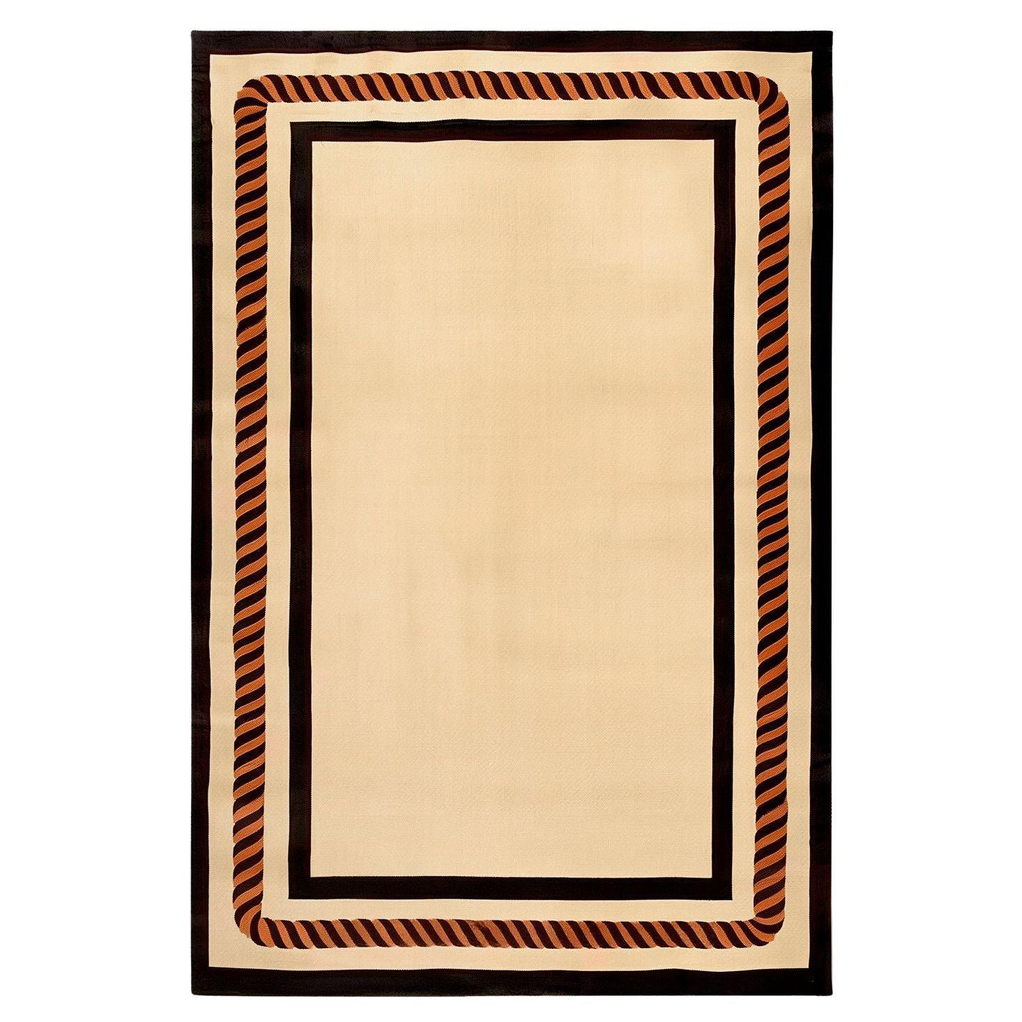 Alfombra Moderna Siglo XXI Beige Marco Contemporáneo Negro y Naranja