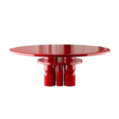Mesa de Comedor Redonda Roja Moderna Siglo 21 Base Escultórica Lacada