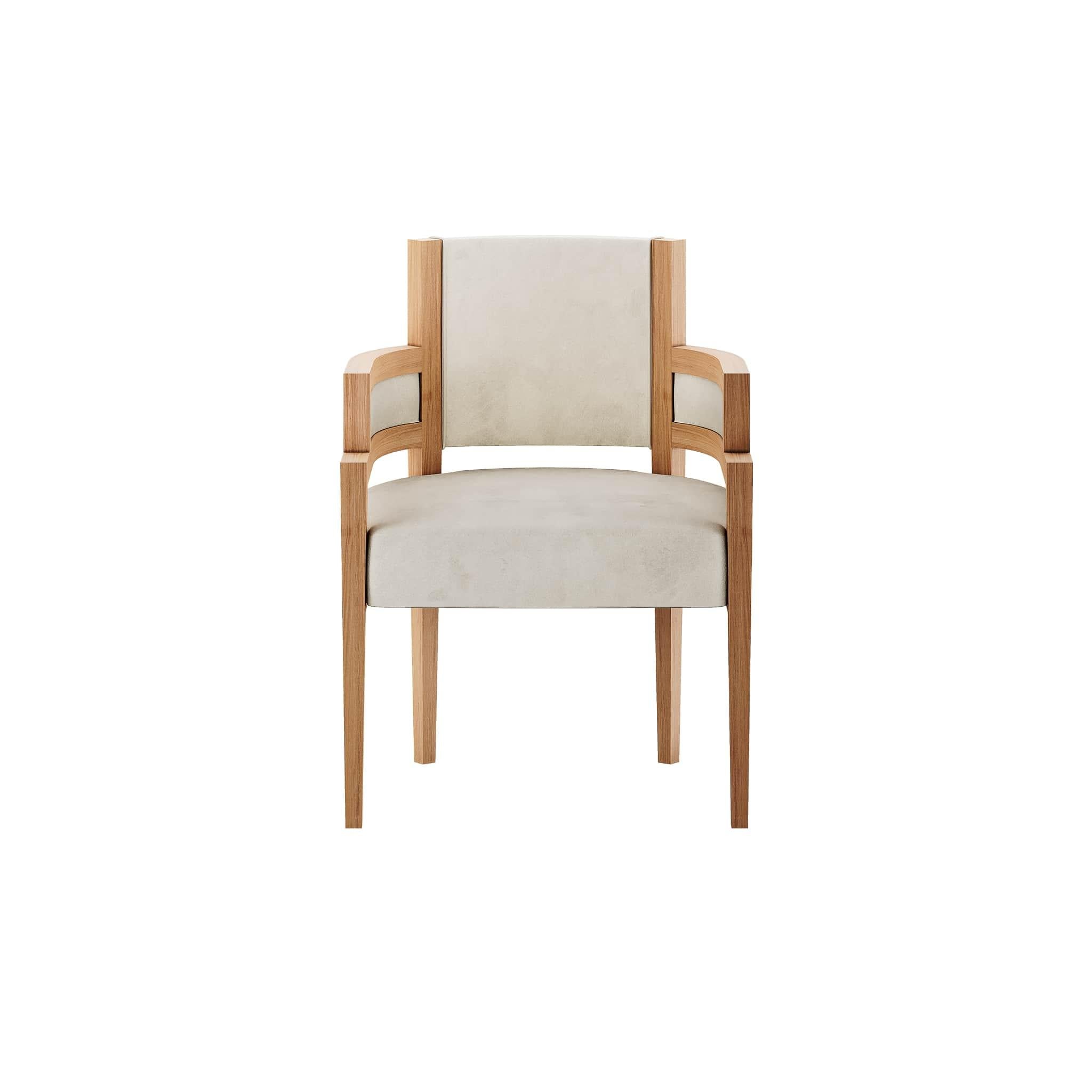21 Century Modern White Velvet Upholstery Chair Dining Light Wood