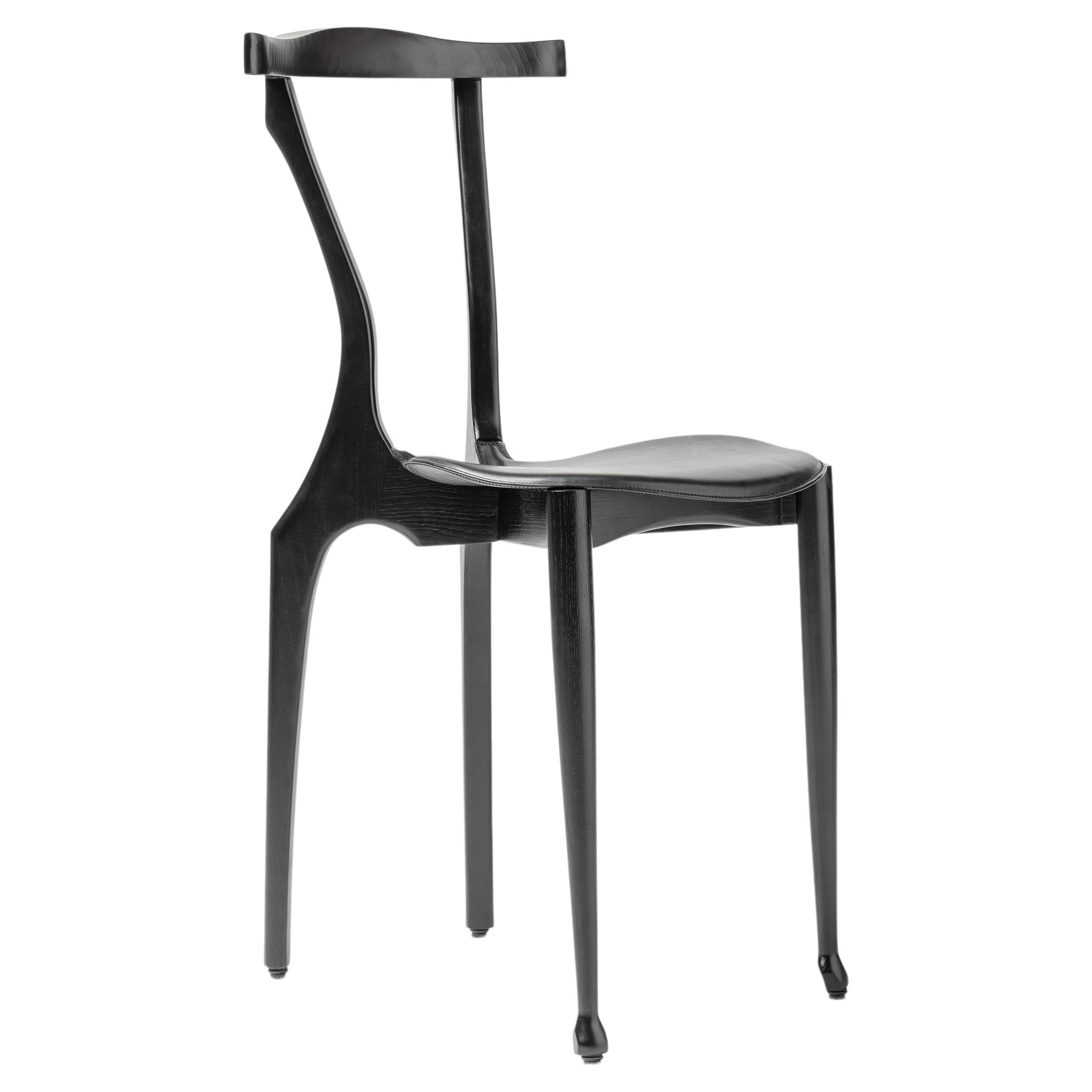 "Gaulinetta" Dining Chair Lacquered Black Ash Wood, Contemporary Spanish Design