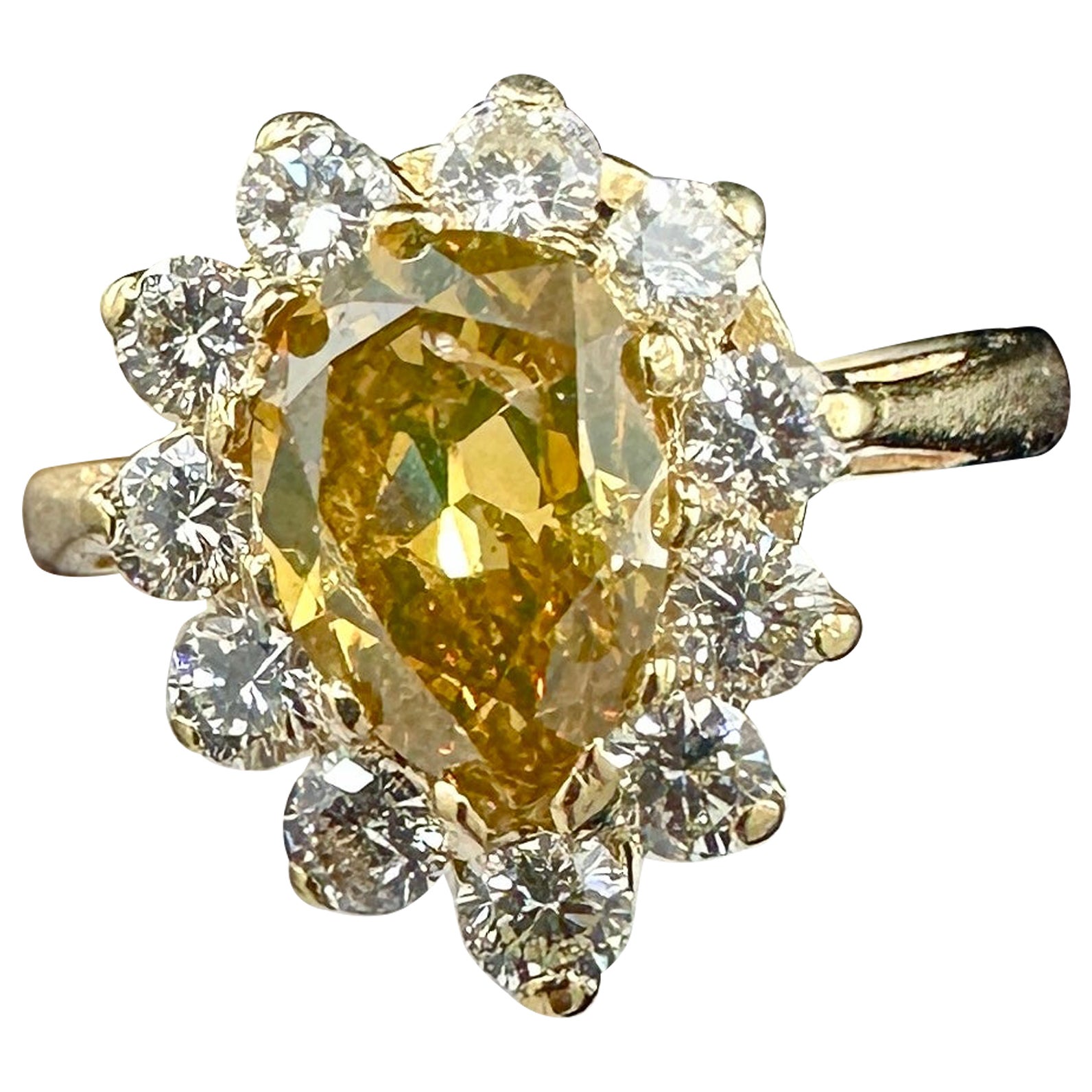 2,1 CT Fancy Yellow Diamond Wedding Engagement Cocktail Ring Forma a pera in oro 14K in vendita