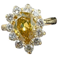 2,1 CT Fancy Gelb Diamant Hochzeit Verlobung Cocktail Ring Birnenform 14K Gold