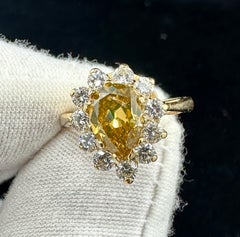 2,1 CT Fancy Yellow Diamond Wedding Engagement Cocktail Ring Forma a pera in oro 14K