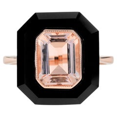 2.1 Ct. Morganite and Onyx Art Deco Style Cocktail Ring in 14K Rose Gold