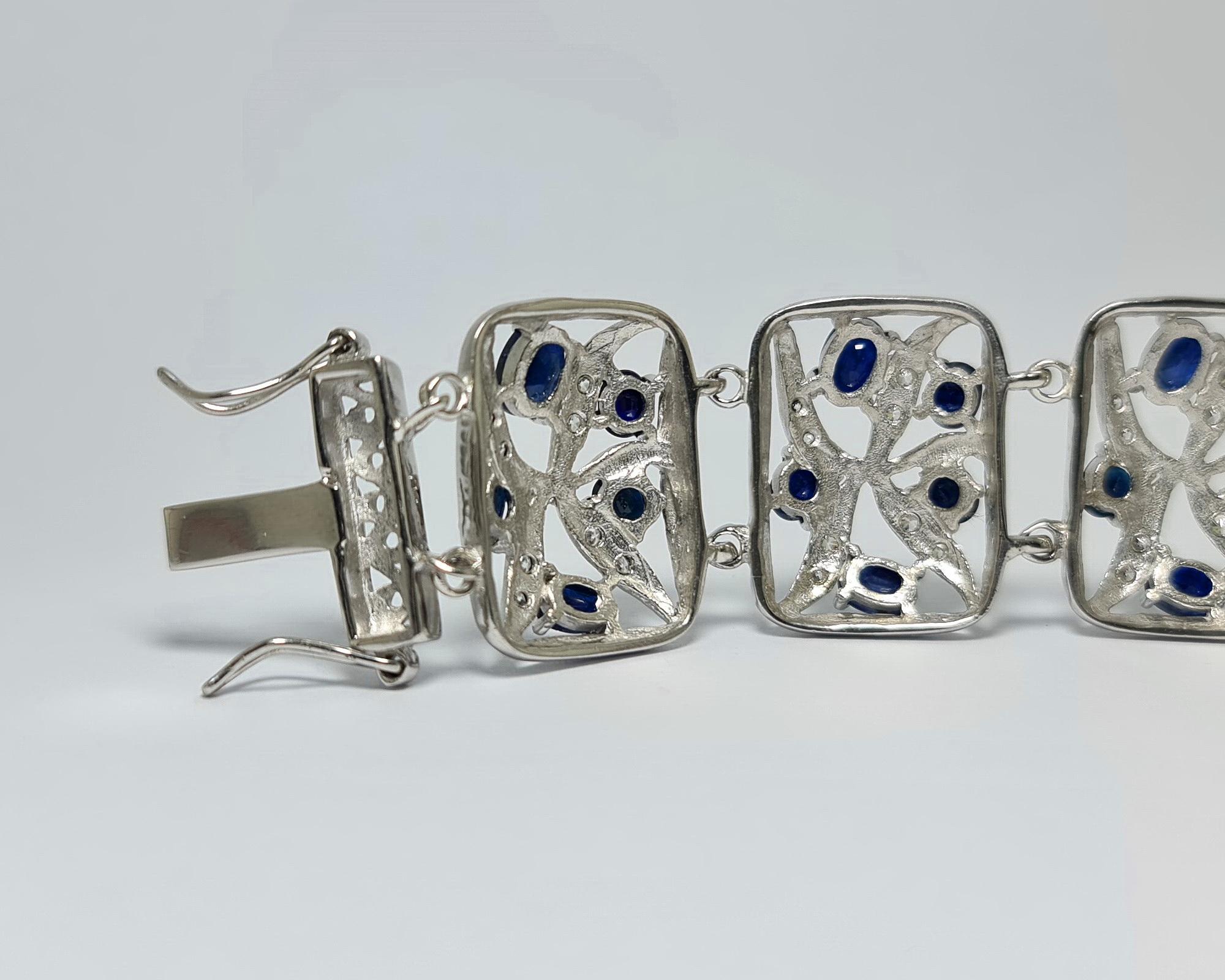 21 Cts Natural Untreated Sapphire .925 Sterling Silver Rhodium Plated Bracelet For Sale 4