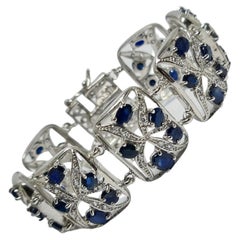 21 Cts Natural Untreated Sapphire .925 Sterling Silver Rhodium Plated Bracelet