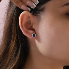 2.1 CTW Certified Blue Sapphire Diamond Halo Stud Earrings 18 Karat White Gold