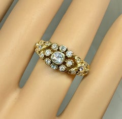 Bague de mariage et de fiançailles empilable en or jaune 14 carats avec 21 diamants, motif de fleurs et de feuilles