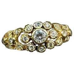 Bague de mariage et de fiançailles empilable en or jaune 14 carats avec 21 diamants, motif de fleurs et de feuilles