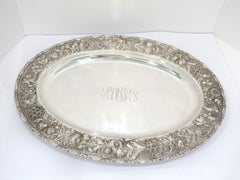 Sterling Silver S. Kirk & Son Antique Floral Repousse Oval Platter