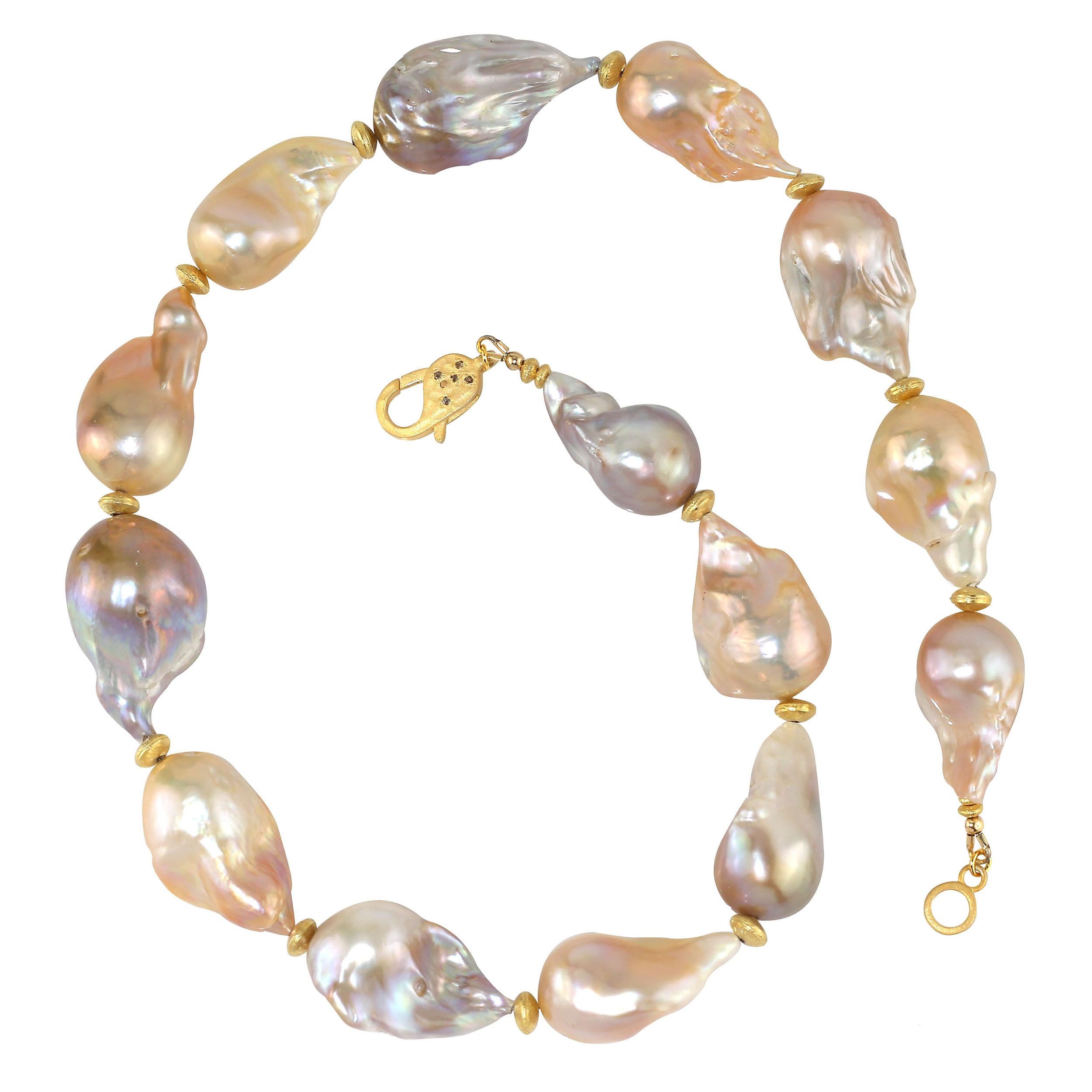 AJD 21 Inch Natural Luscious, Lustrous Baroque Pearl Necklace  June Birthstone In New Condition In Raleigh, NC