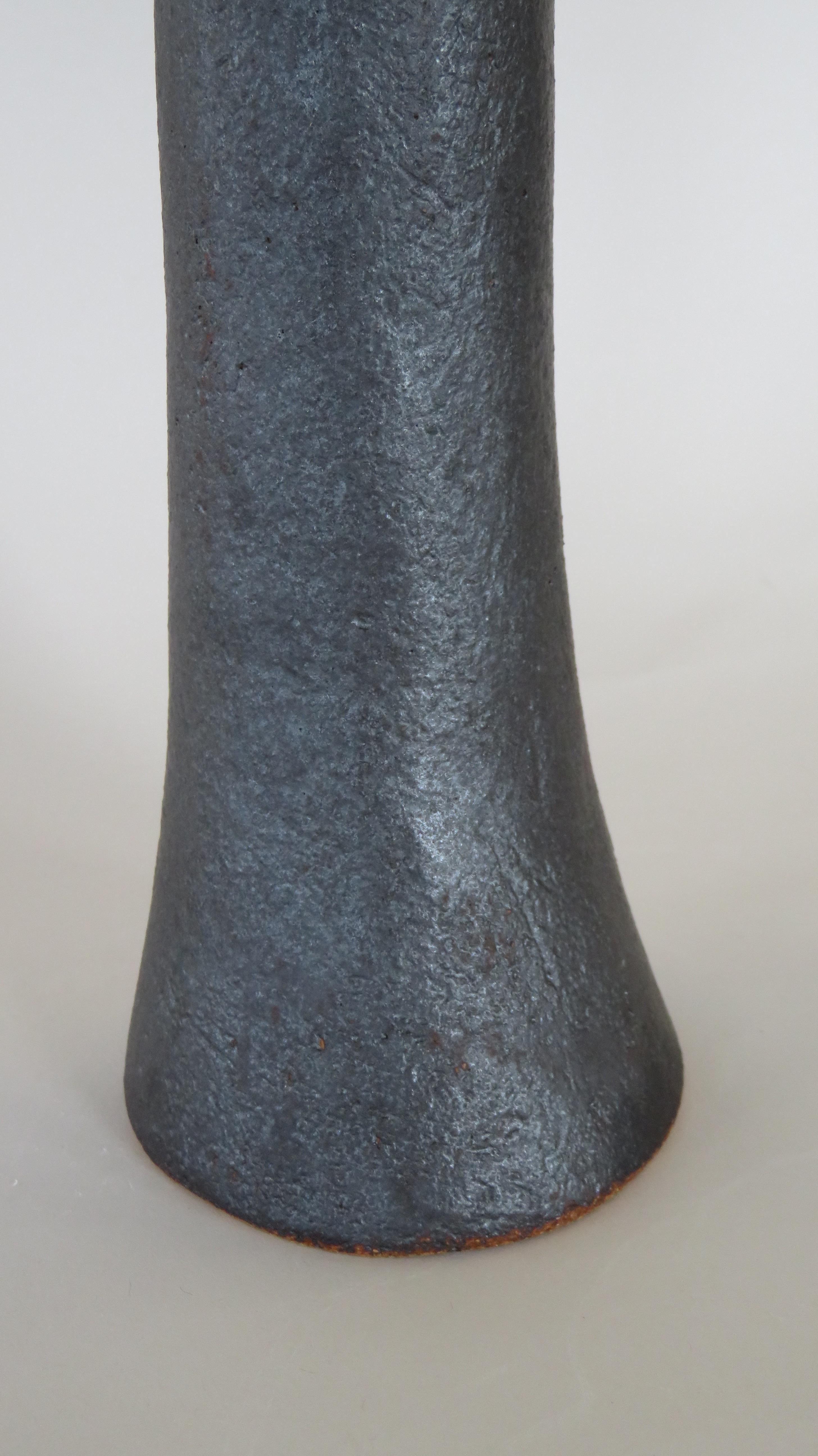 Tall, Tubular Metallic Black Ceramic Stoneware Vase, 21 1/8 Inches, Hand Built In New Condition In New York, NY