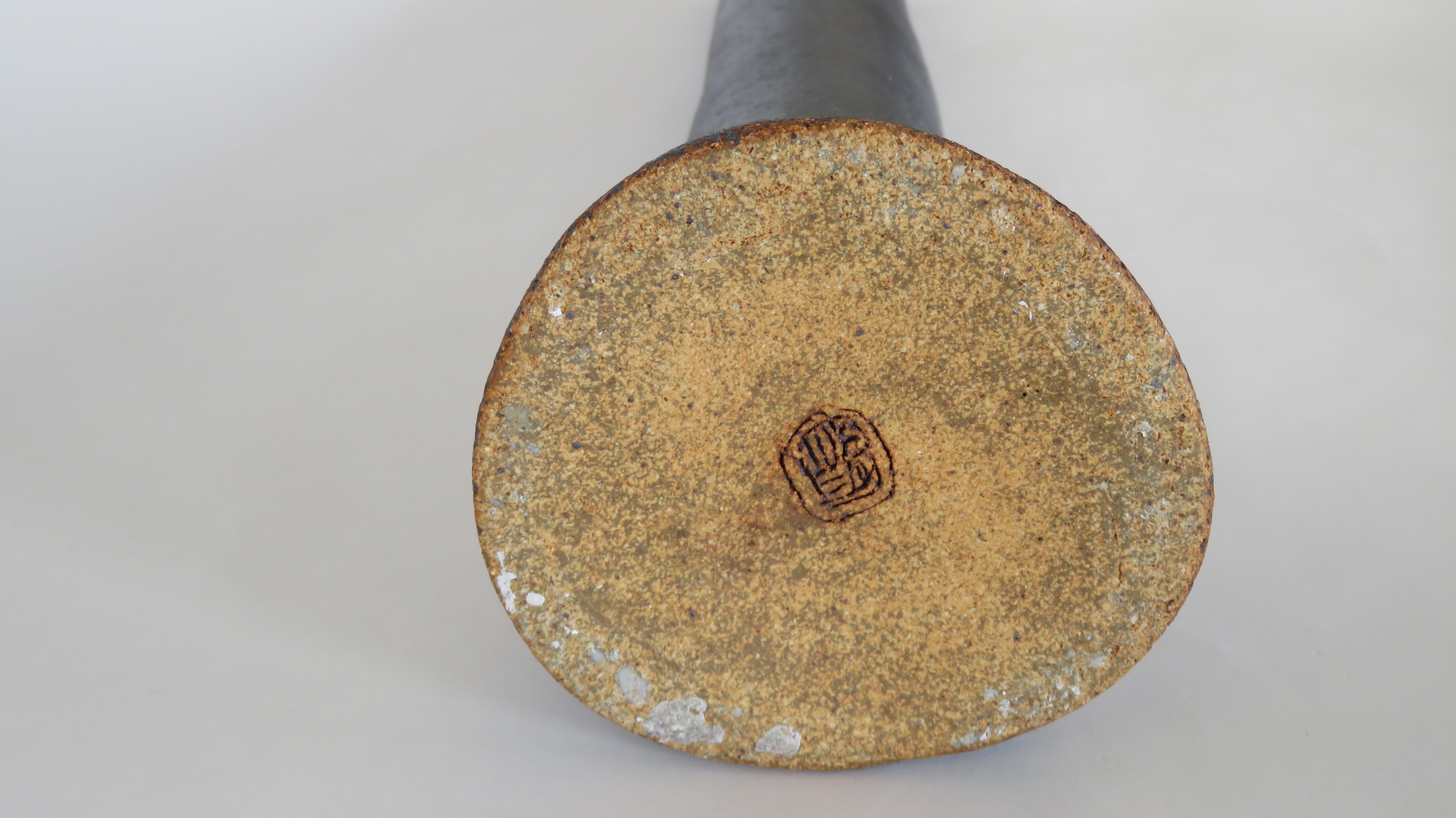 Tall, Tubular Metallic Black Ceramic Stoneware Vase, 21 1/8 Inches, Hand Built 1