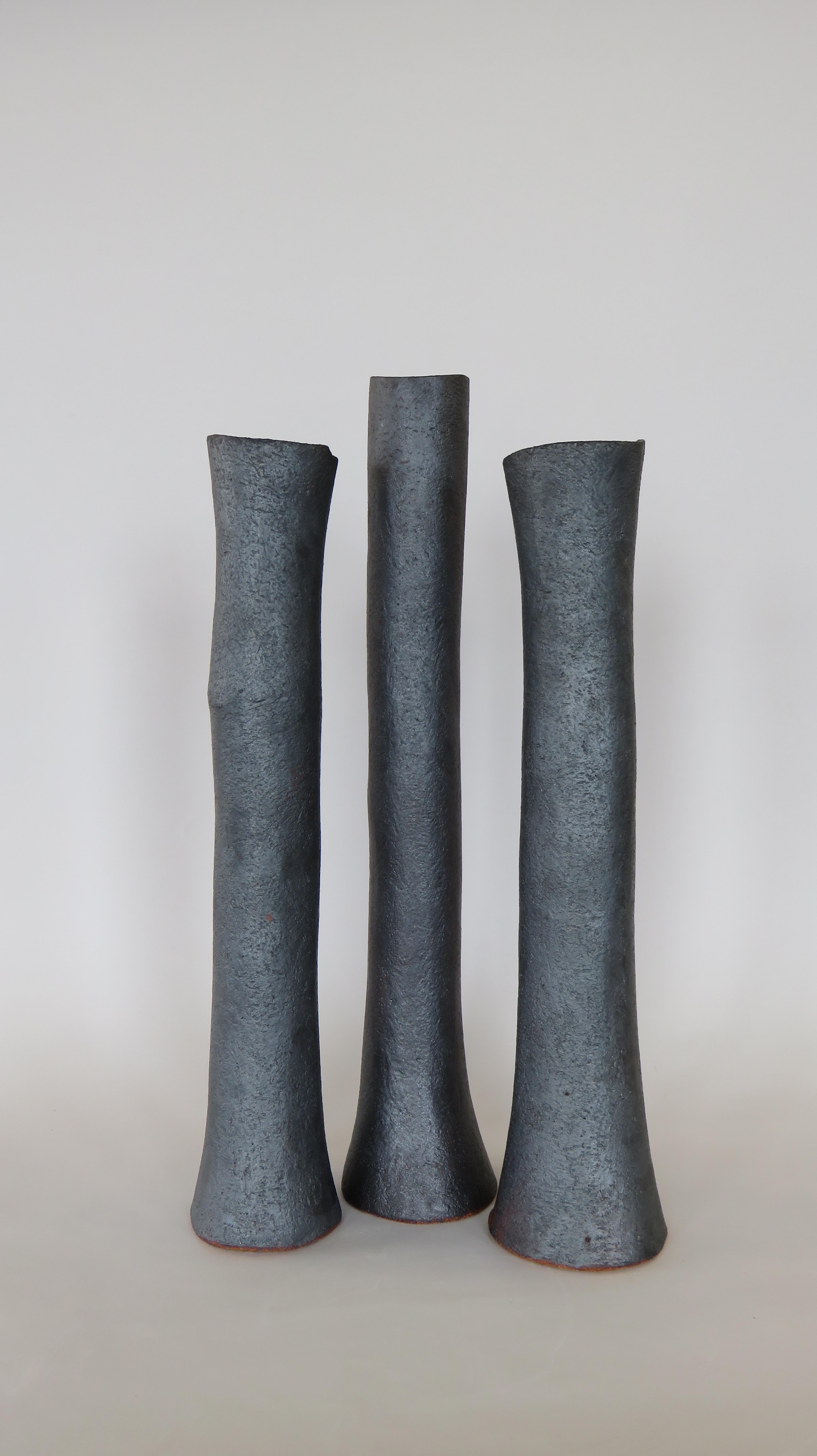 Tall, Tubular Metallic Black Ceramic Stoneware Vase, 21 1/8 Inches, Hand Built 4