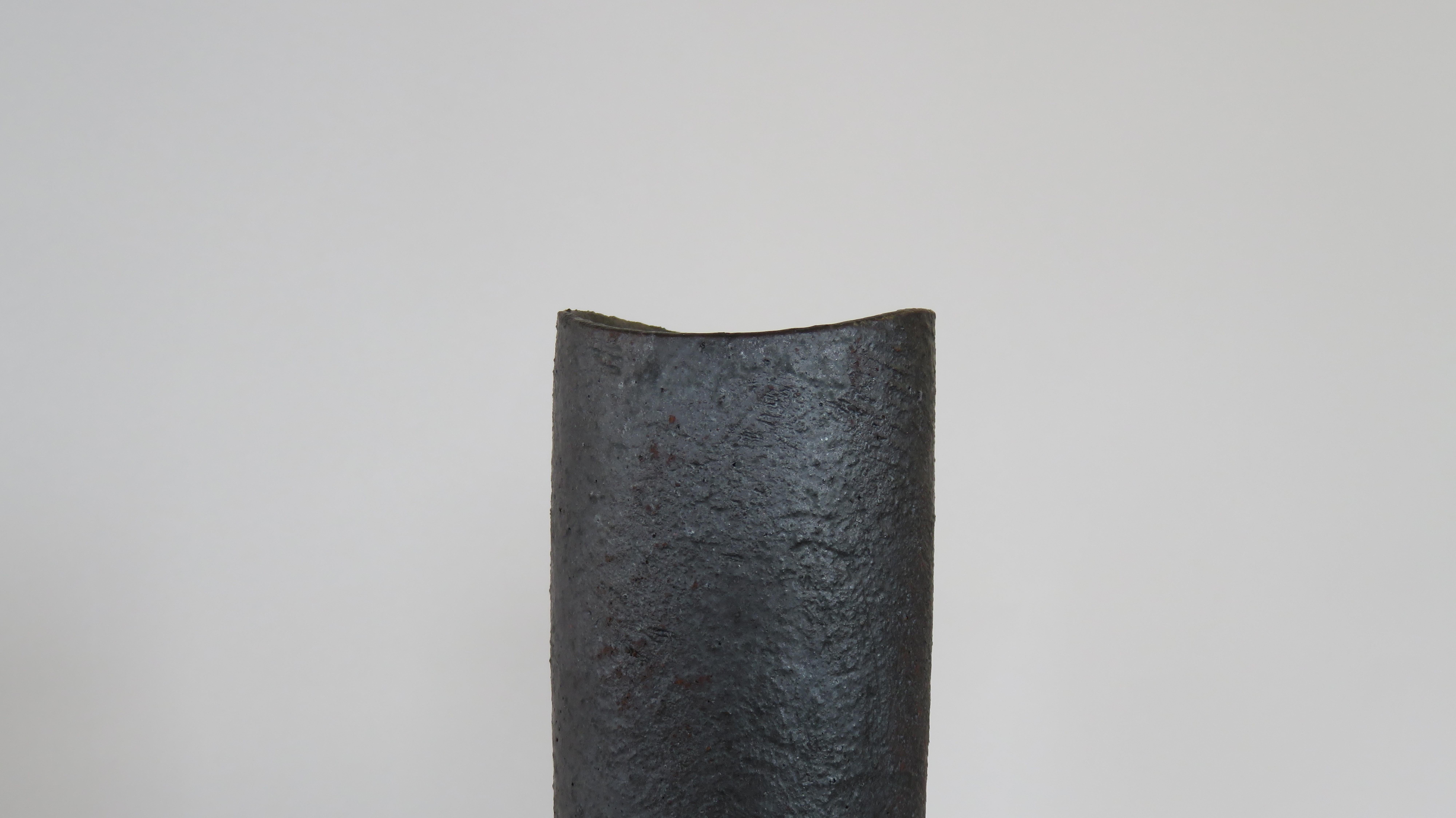 American Tall, Tubular Metallic Black Ceramic Stoneware Vase, 21 1/8 Inches, Hand Built