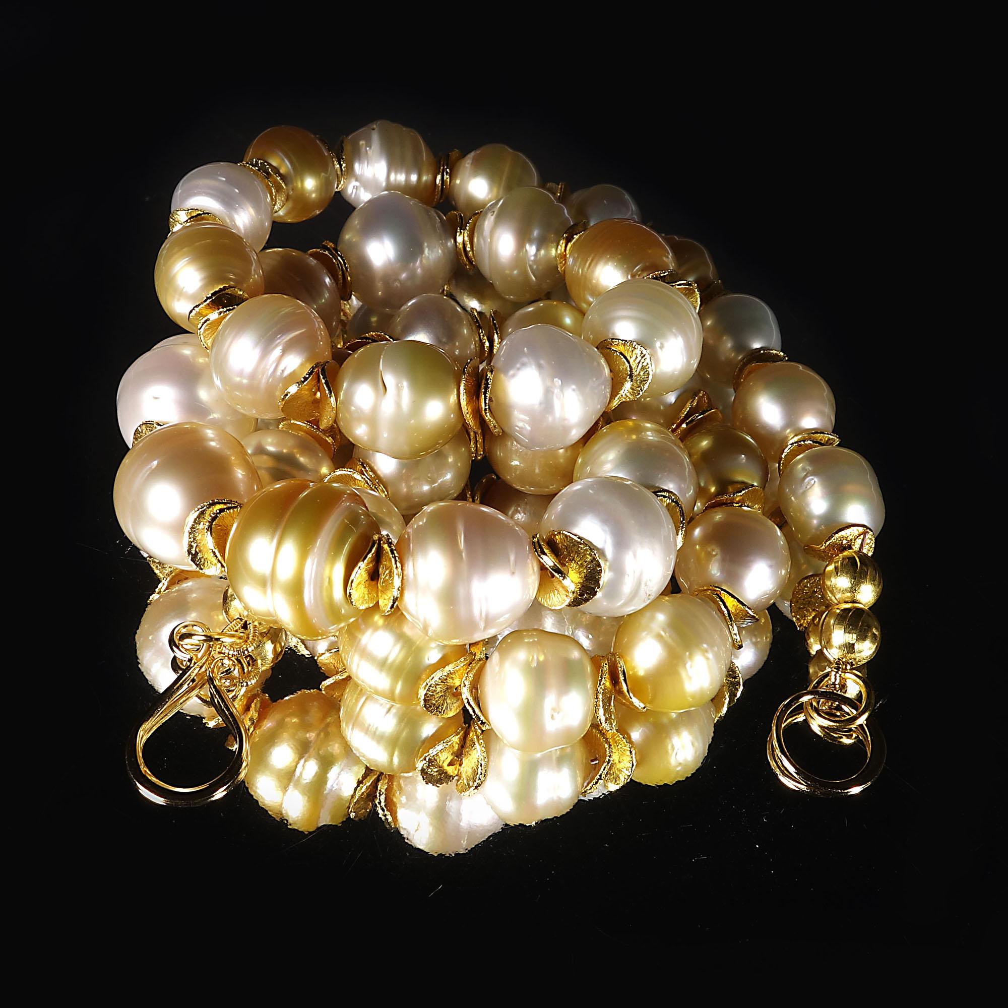 White and Gold Baroque Pearls with Gold Accents Necklace 5