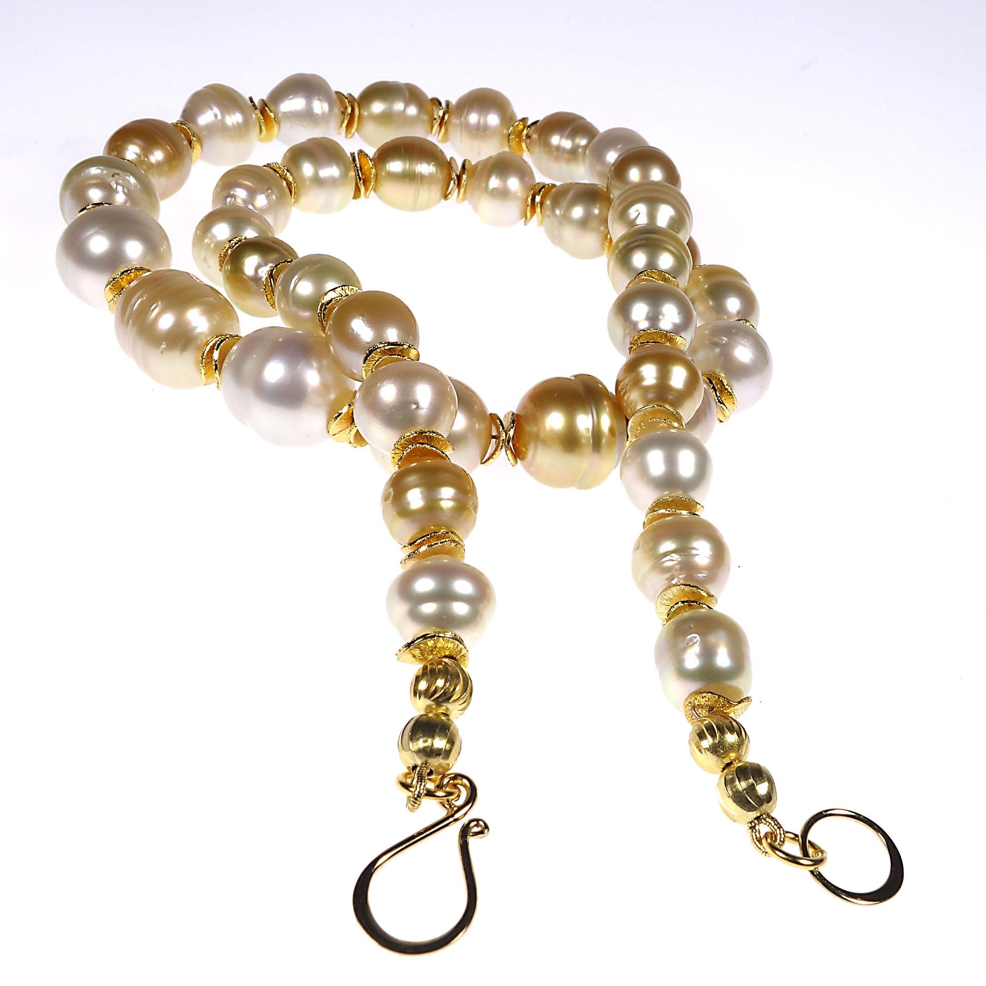 White and Gold Baroque Pearls with Gold Accents Necklace 1