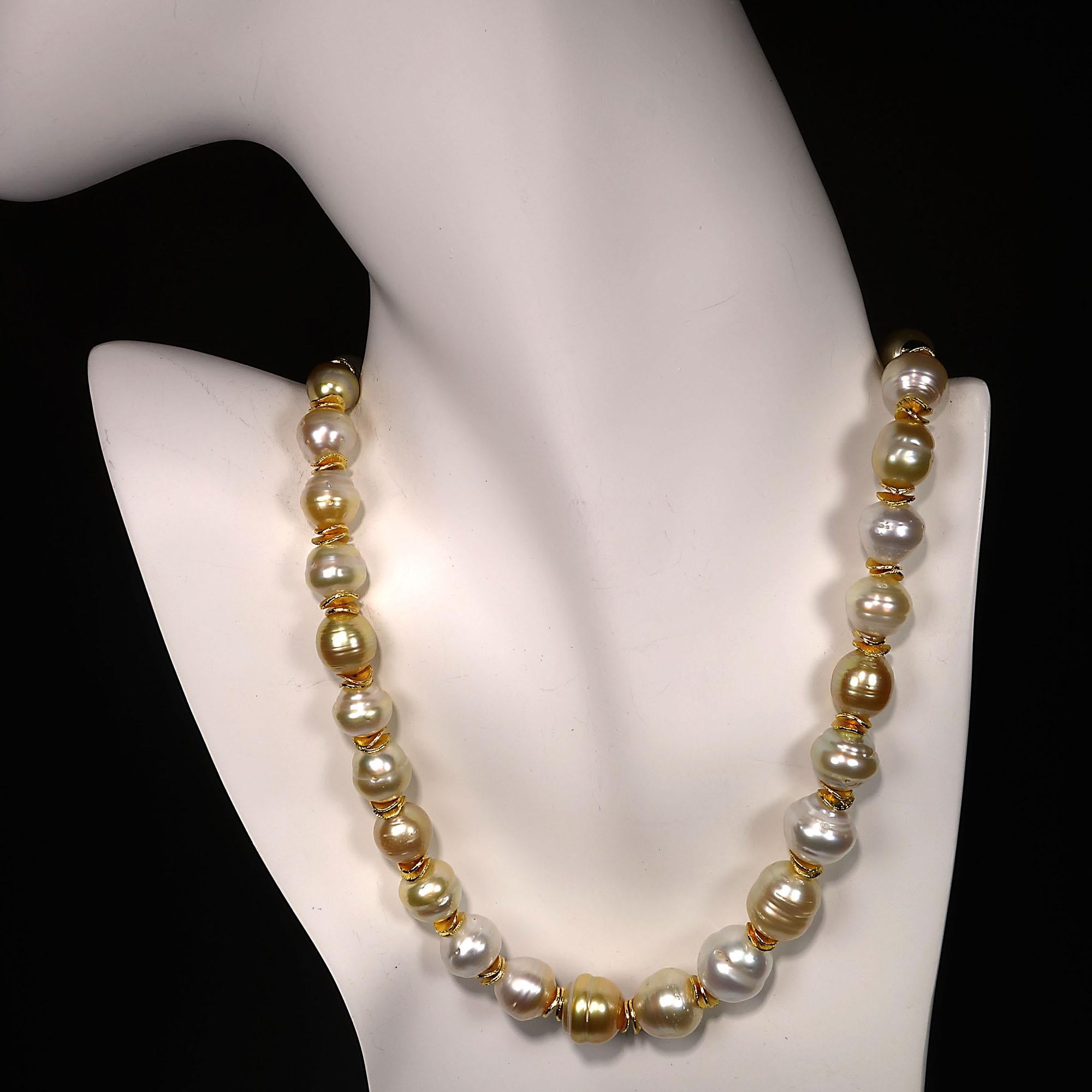 White and Gold Baroque Pearls with Gold Accents Necklace 2