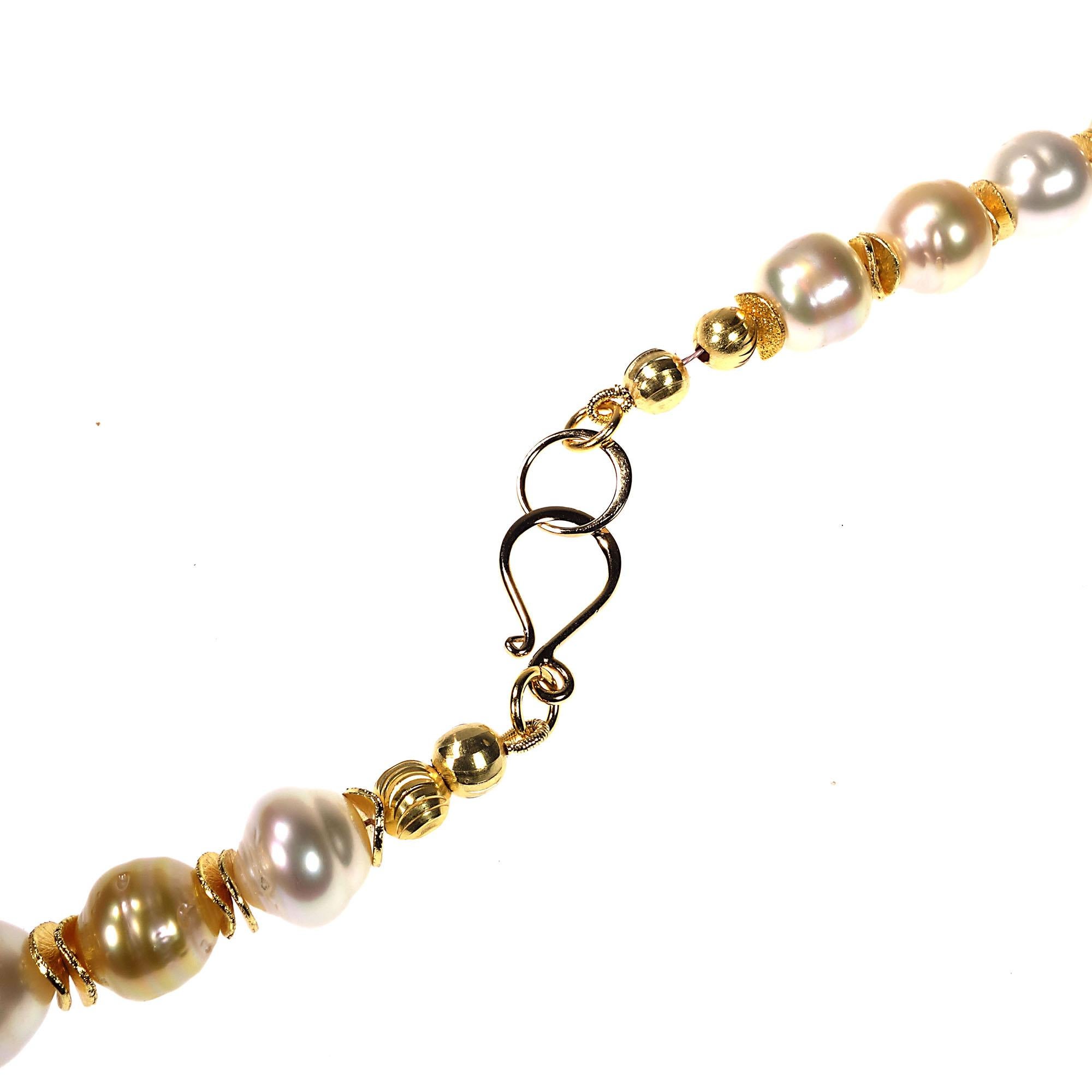 White and Gold Baroque Pearls with Gold Accents Necklace 3