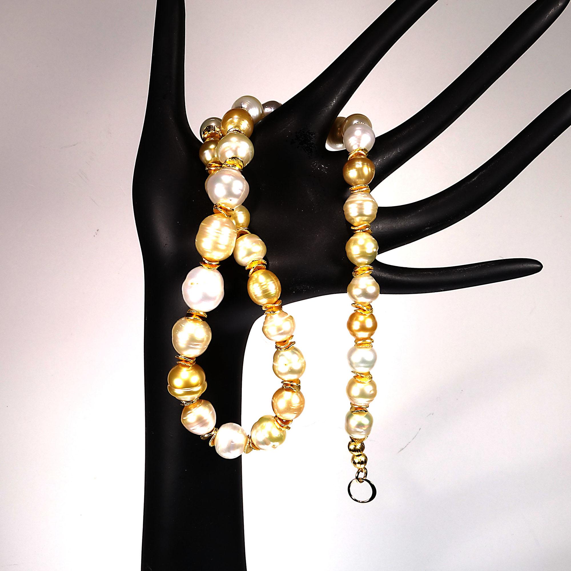 White and Gold Baroque Pearls with Gold Accents Necklace 4