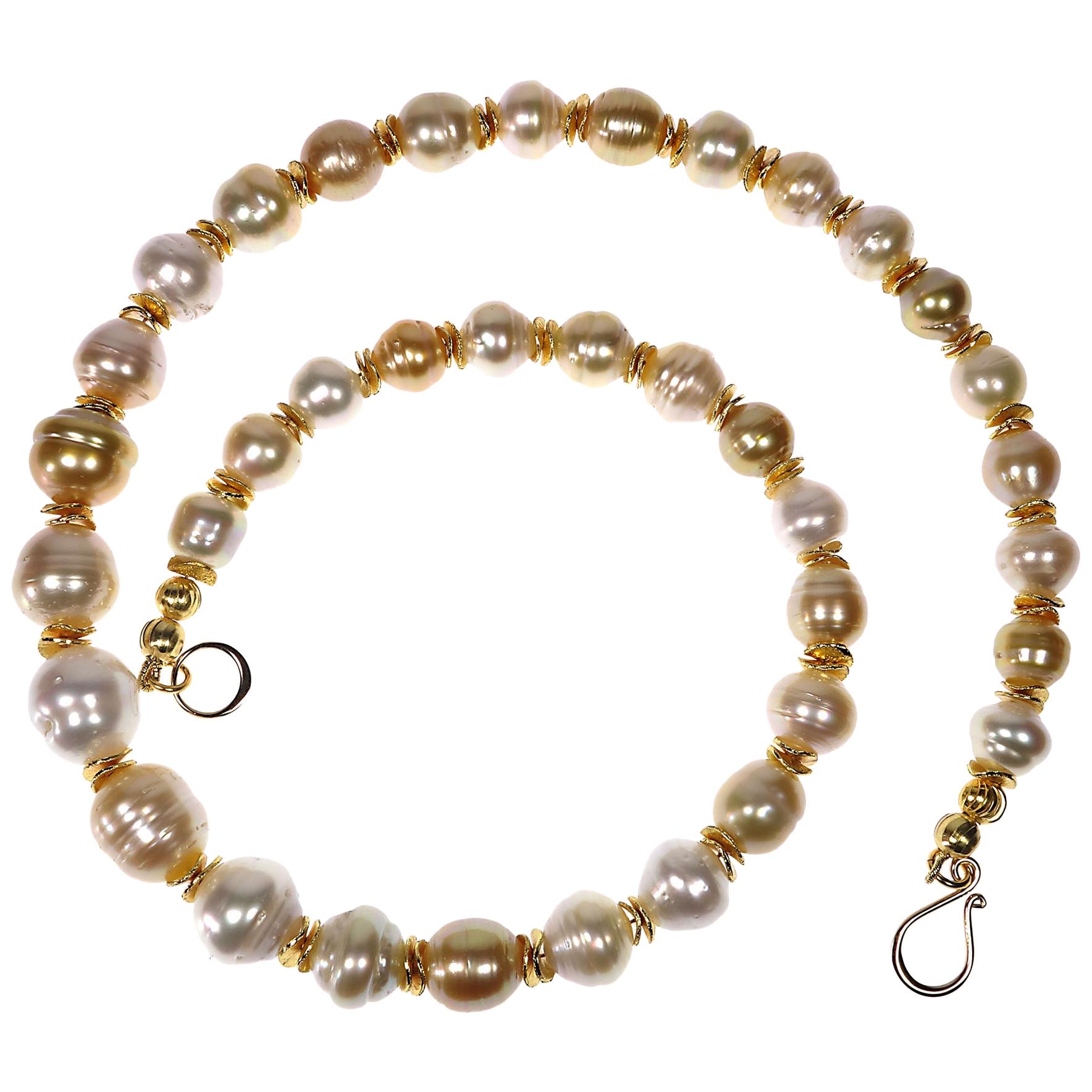 White and Gold Baroque Pearls with Gold Accents Necklace