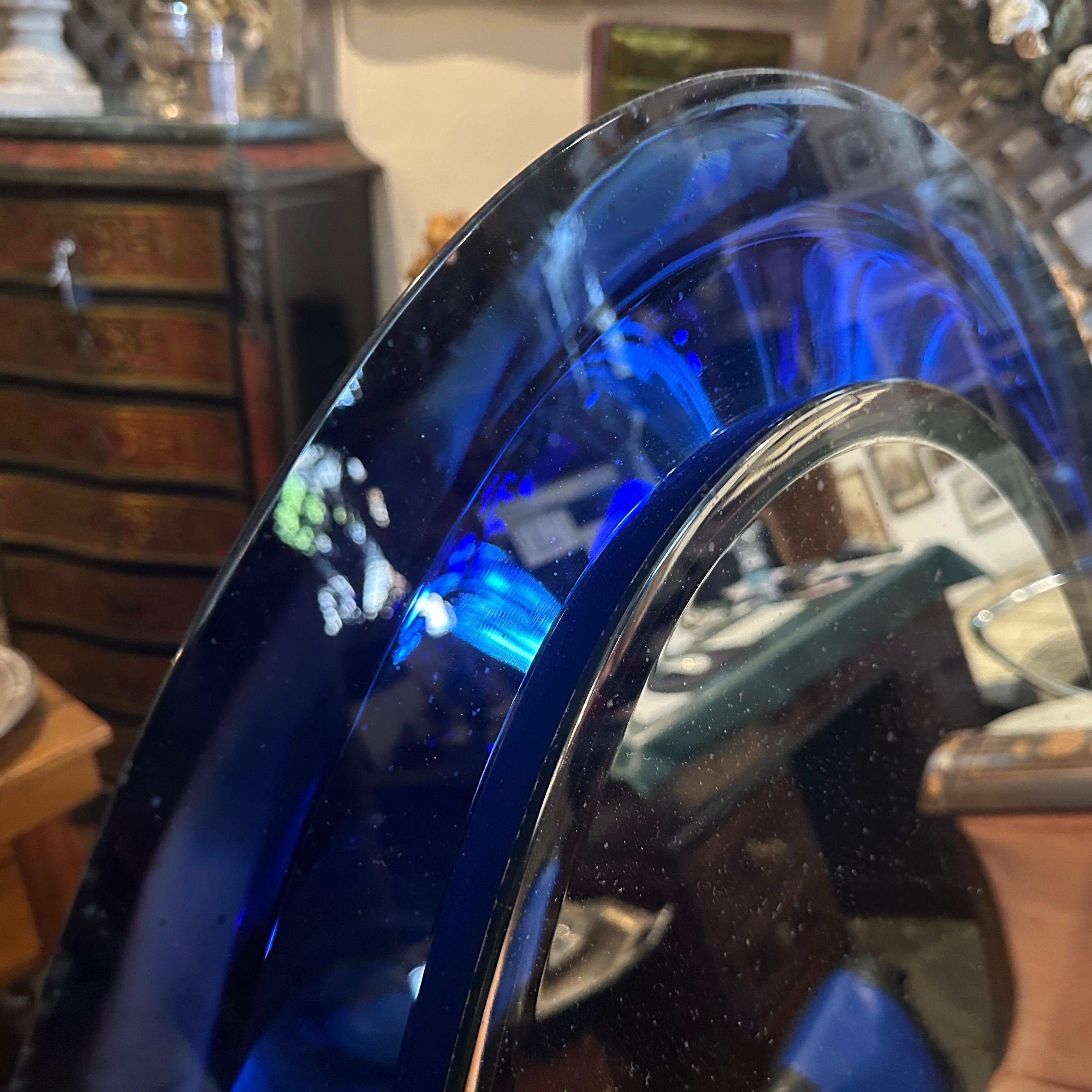 21 January 1971 Space Age Blue Italian Oval Wall Mirror by Metalvetro Siena 6