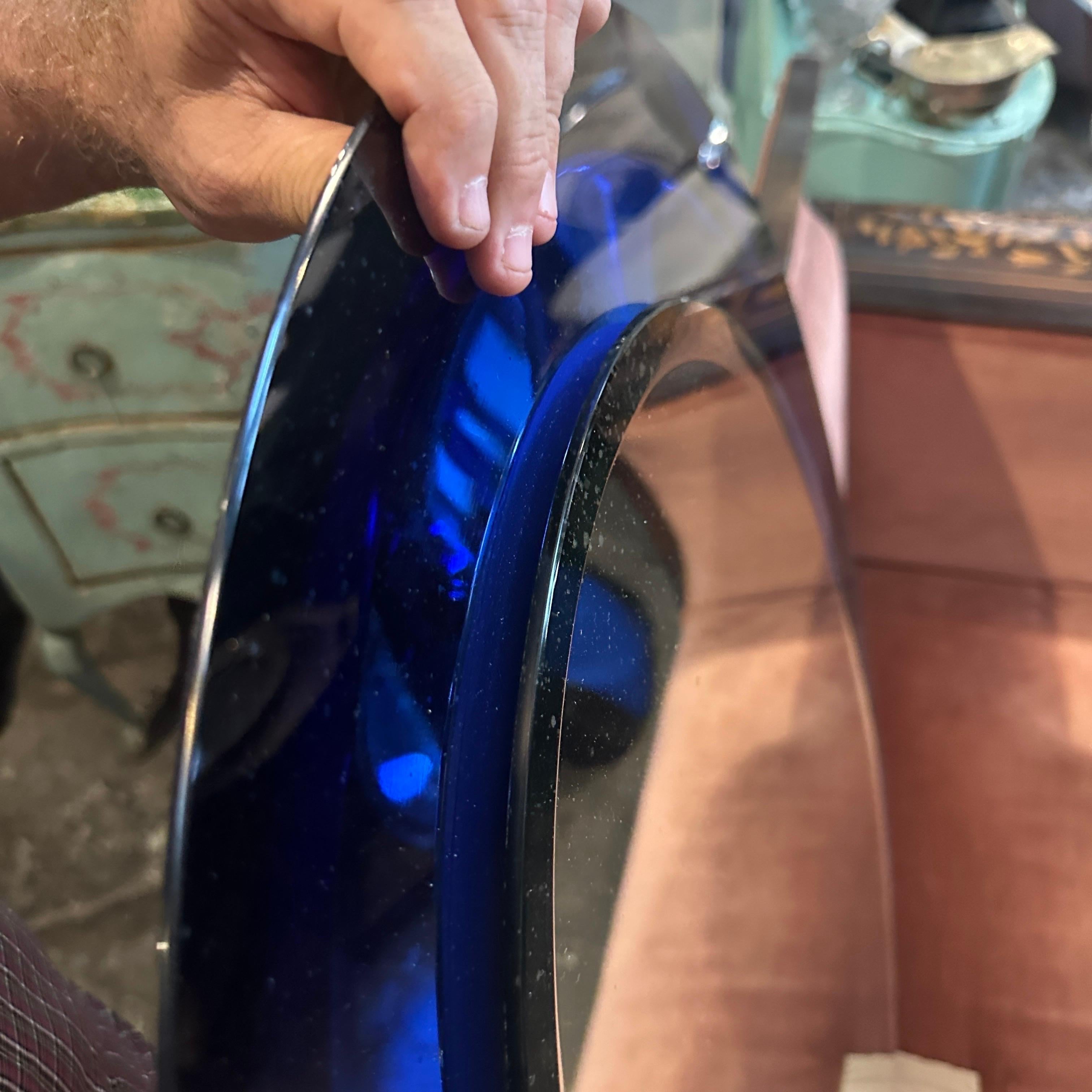 21 January 1971 Space Age Blue Italian Oval Wall Mirror by Metalvetro Siena 12