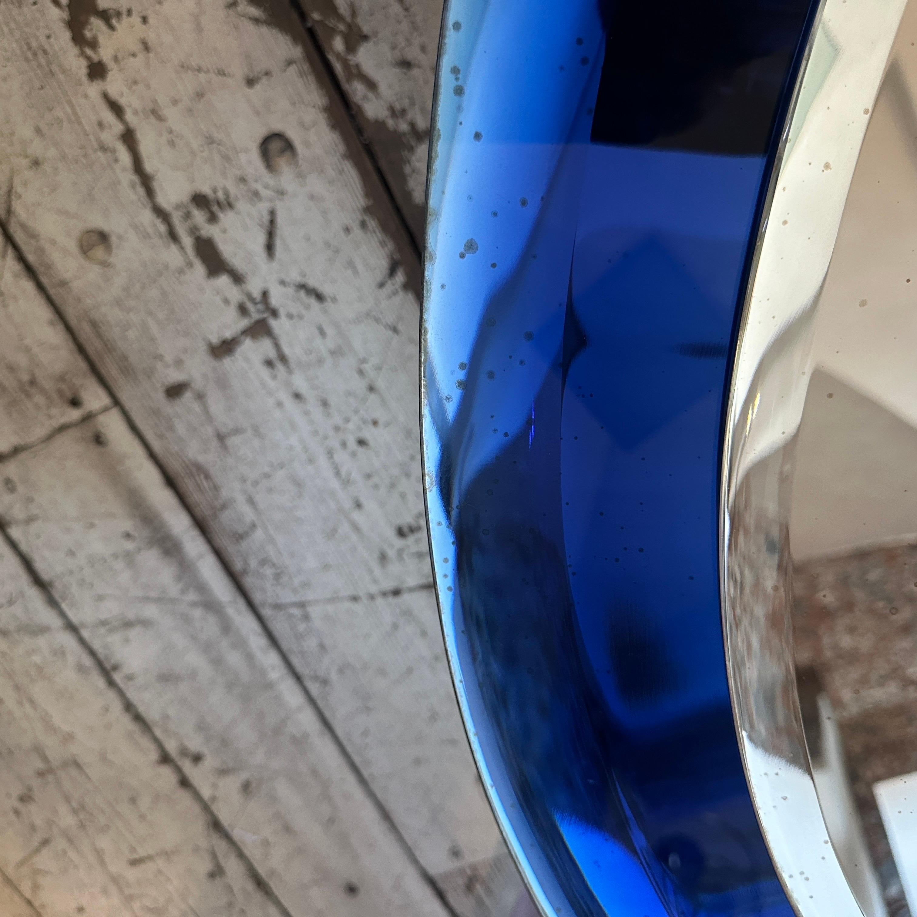 21 January 1971 Space Age Blue Italian Oval Wall Mirror by Metalvetro Siena 13