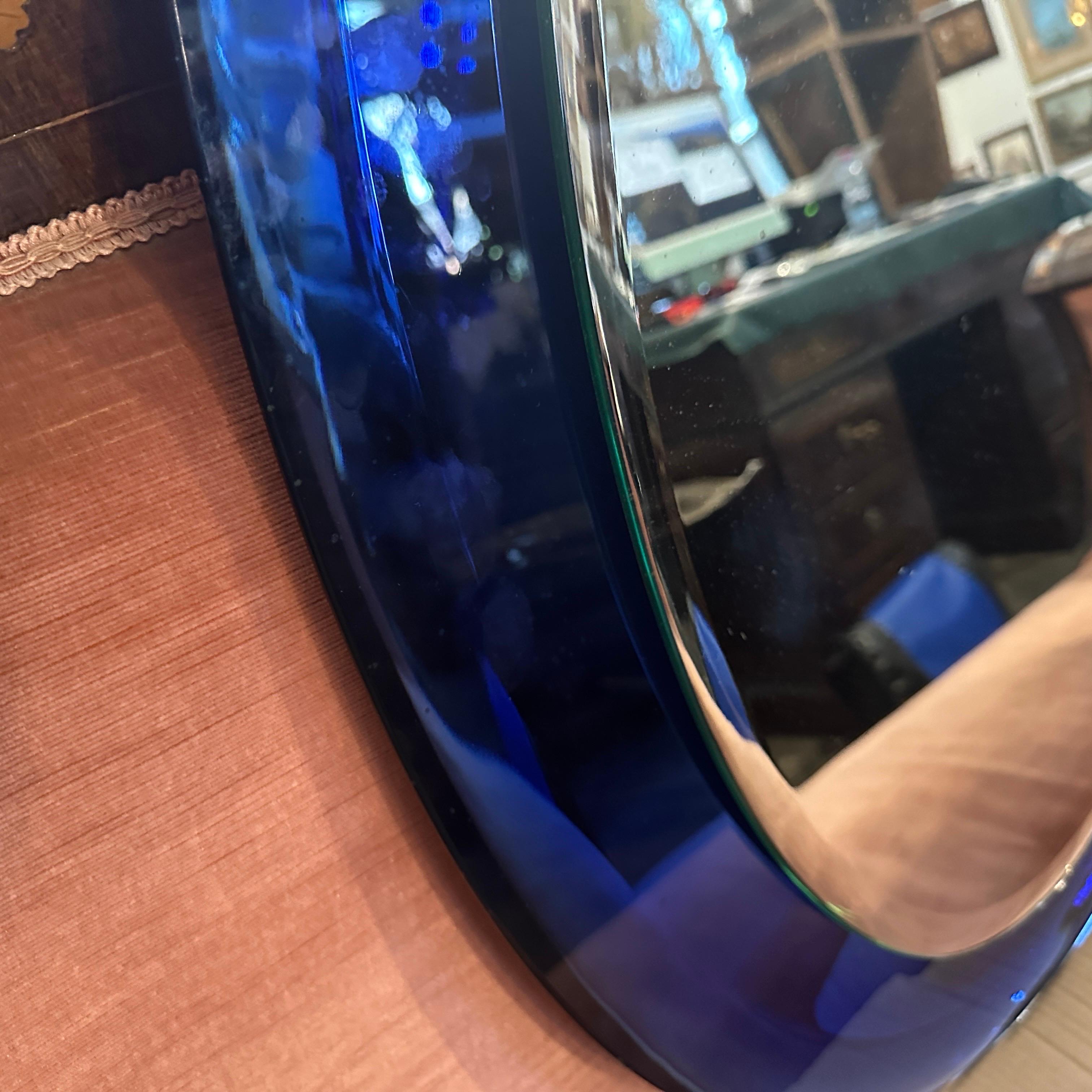 20th Century 21 January 1971 Space Age Blue Italian Oval Wall Mirror by Metalvetro Siena
