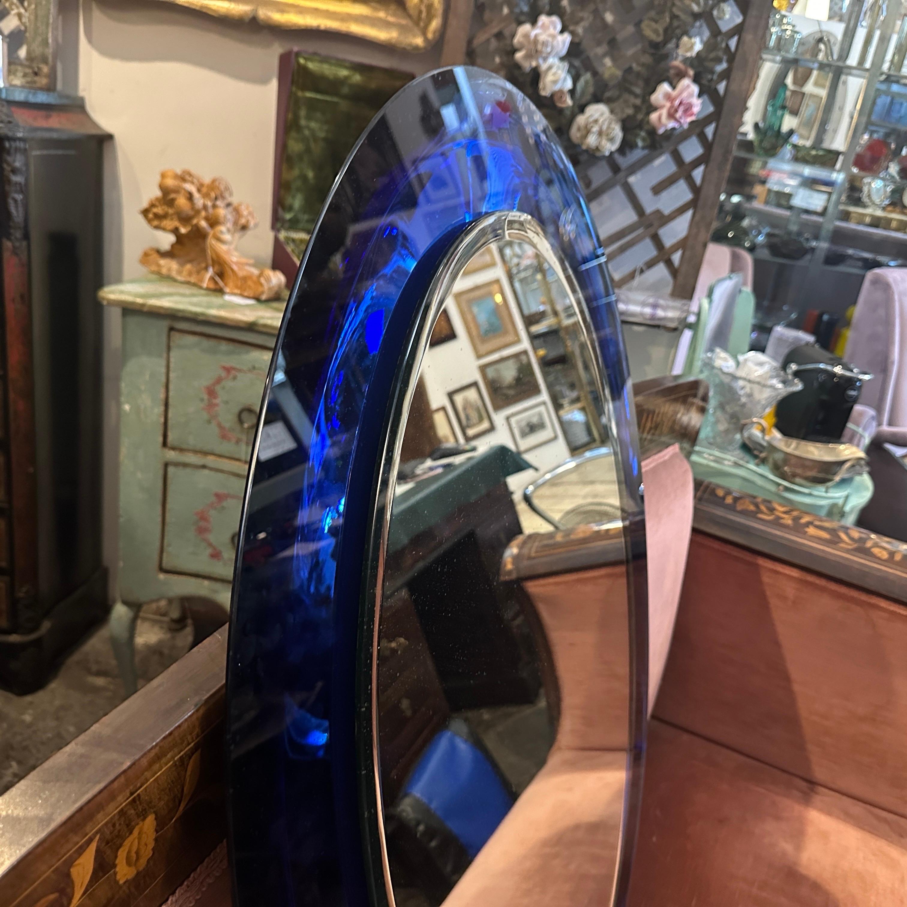 21 January 1971 Space Age Blue Italian Oval Wall Mirror by Metalvetro Siena 1